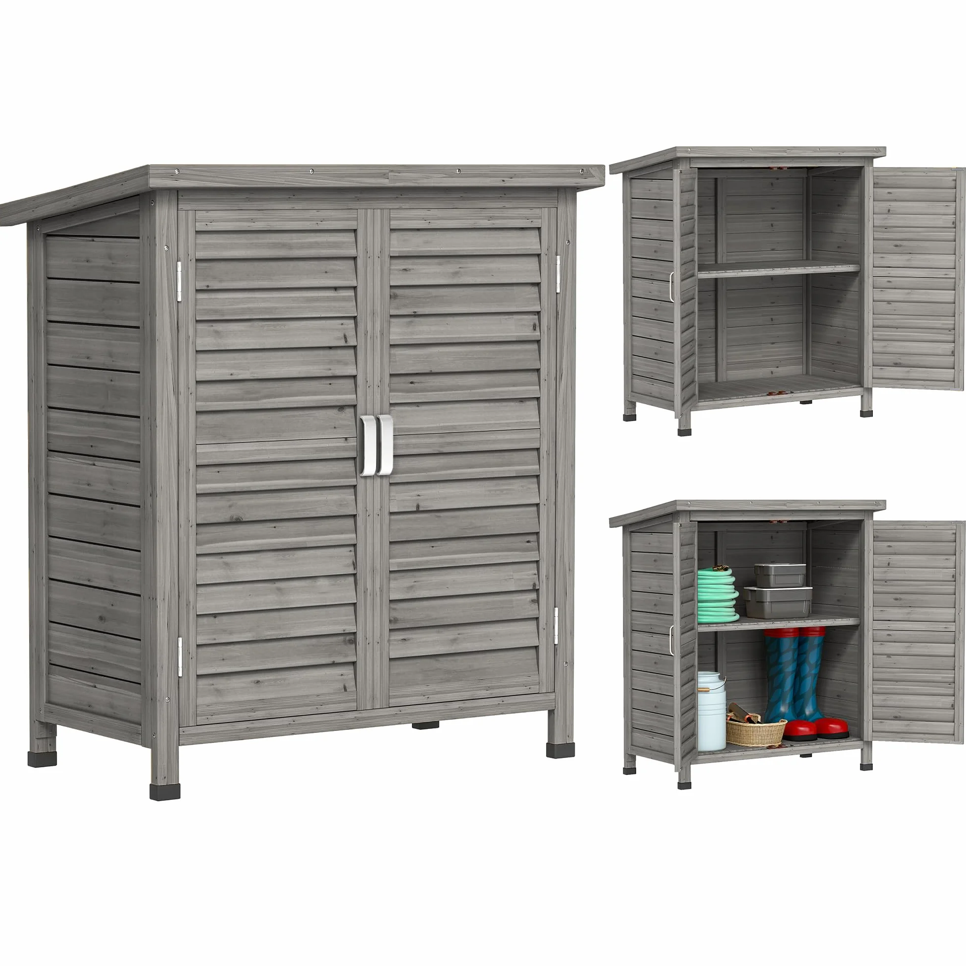 Outsunny Armoire de Jardin abri Jardin Remise pour Outils sur Pied dim. 87L x 46,5l x 96,5H cm étagère Portes persiennes Toit bitumé Gris