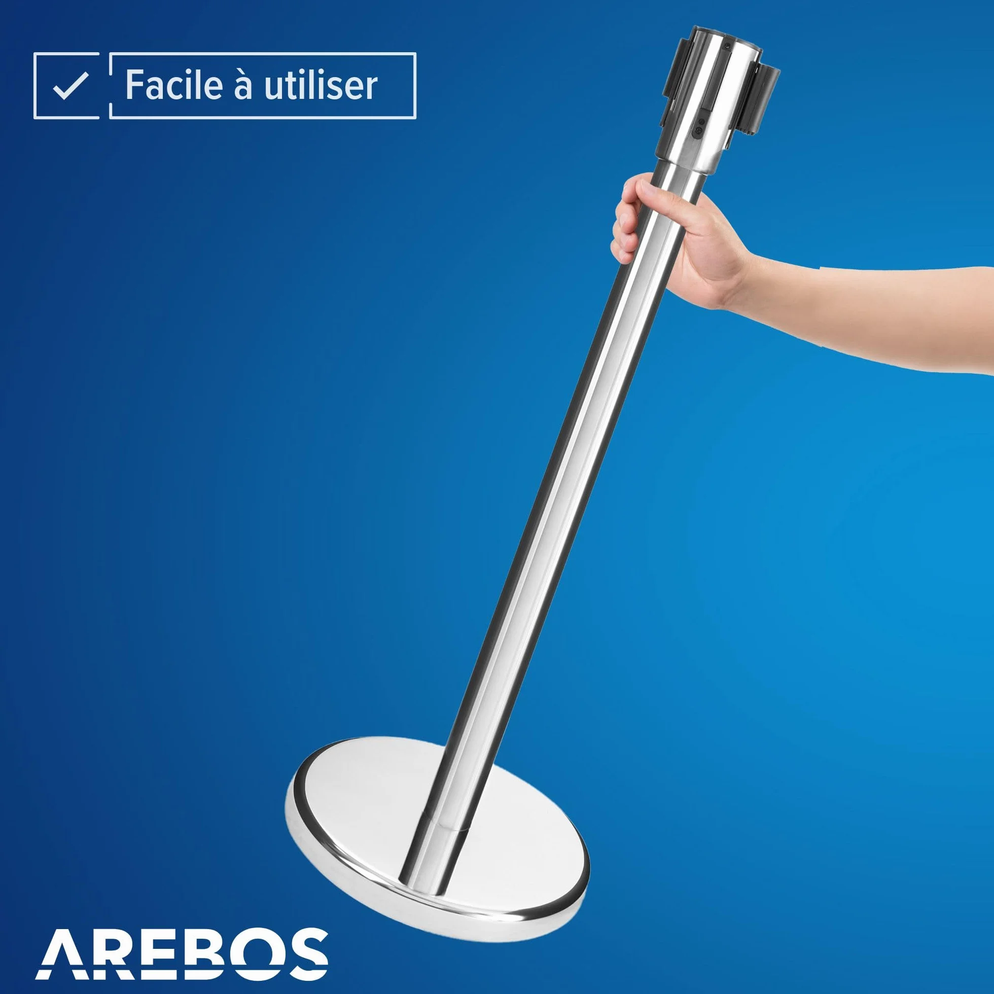 Arebos Barrières de sécurité Rétractable Poteaux de Guidage avec Cordes Rouge Argenté Système de Balisage