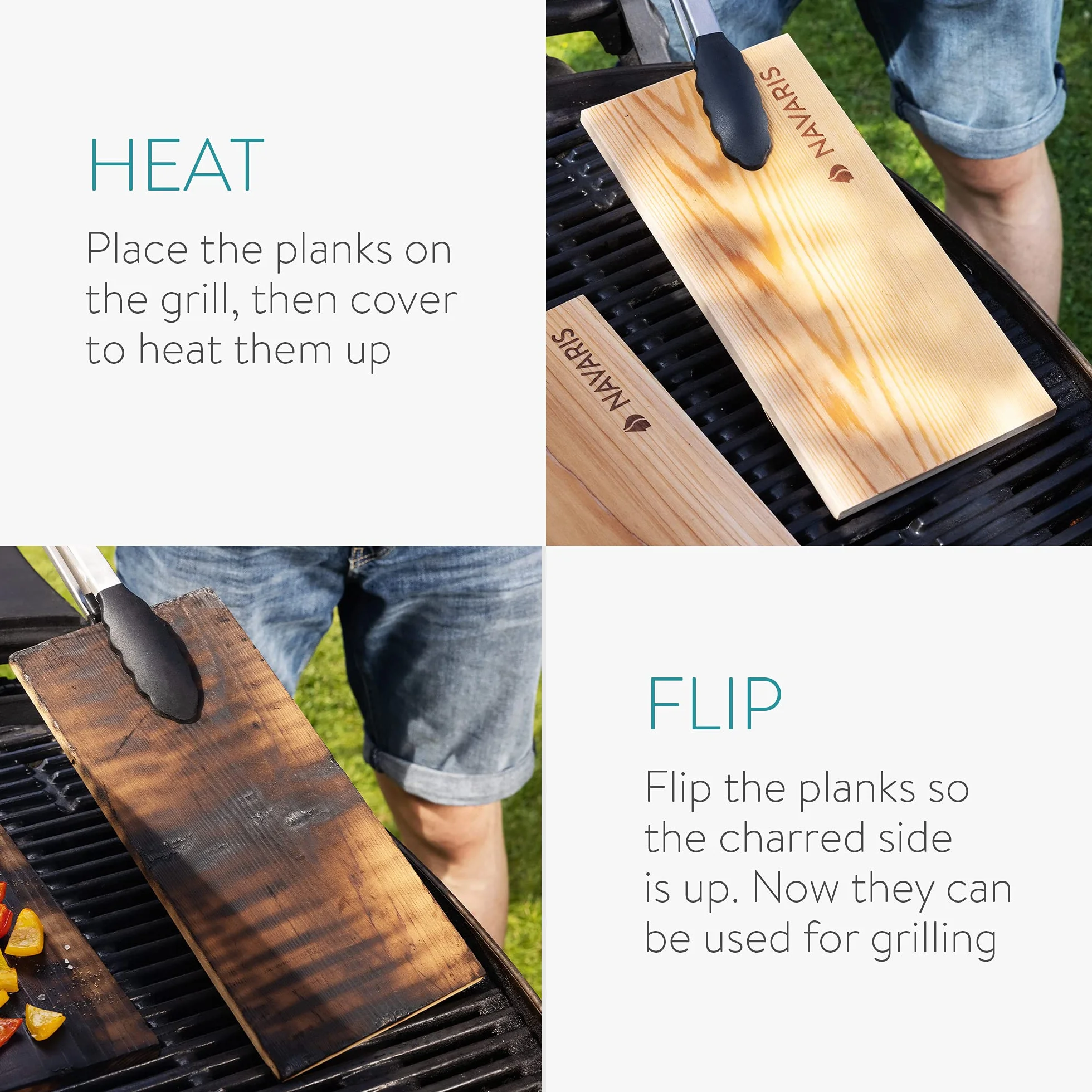 Navaris Planche à Griller Barbecue - Lot 6X Planche à Fumer en Bois de cèdre pour Grill Barbecue Charbon et électrique - Poisson volaille Viande