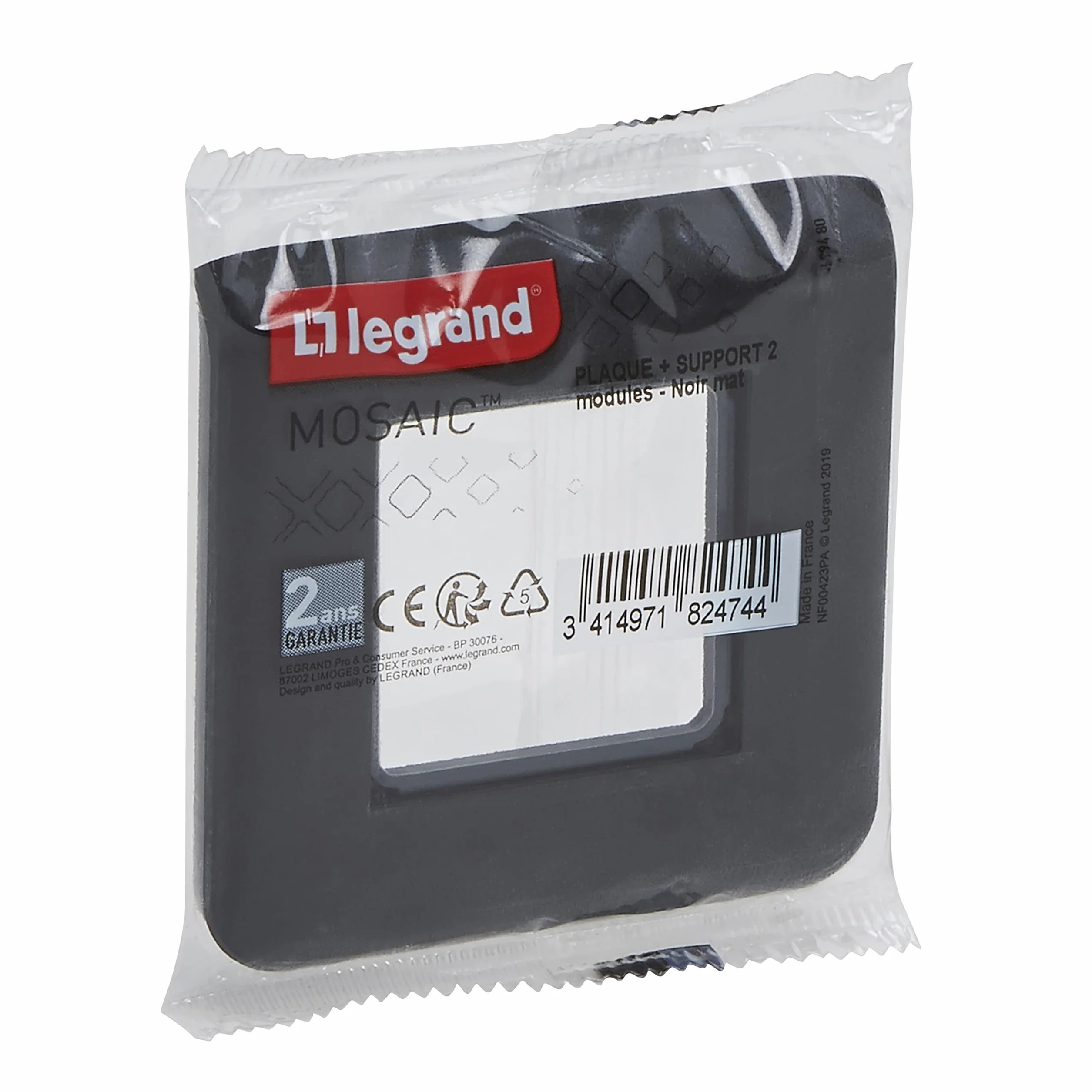 Legrand Plaque Avec Support Mosaic Noir Mat Fixation À Vis Compatible Mécanismes Mosaic