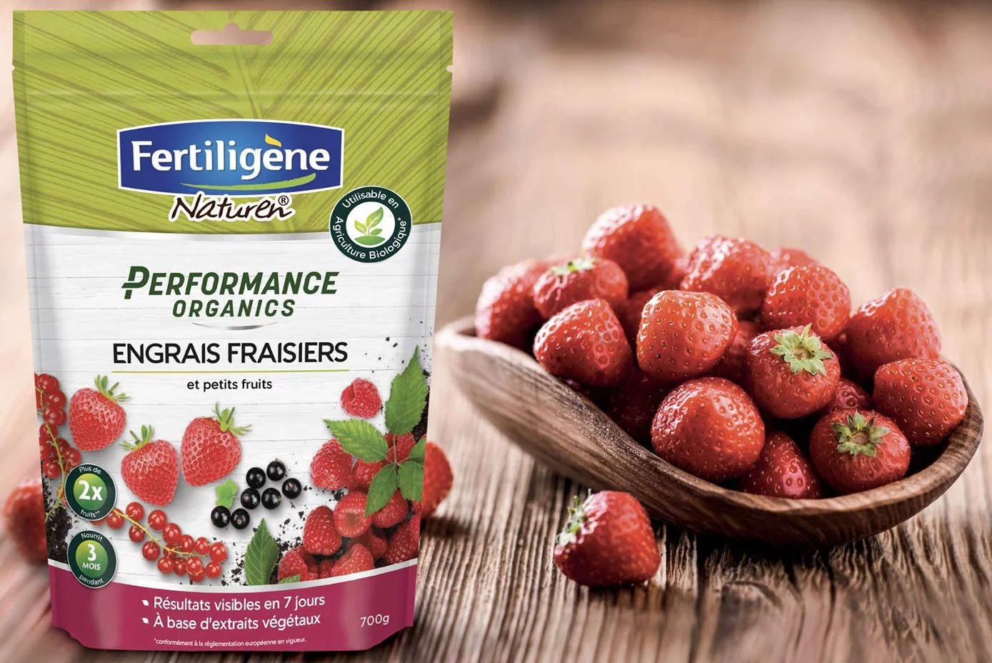 FERTILIGENE NATUREN POEFR7 - Engrais Granulés Performance Organics Fraisiers, Petits Fruits UAB 700 g - Résultats dès 1 semaine - Récoltes x2 - Extraits végétaux enrichi en guano marin - Pour 14m²