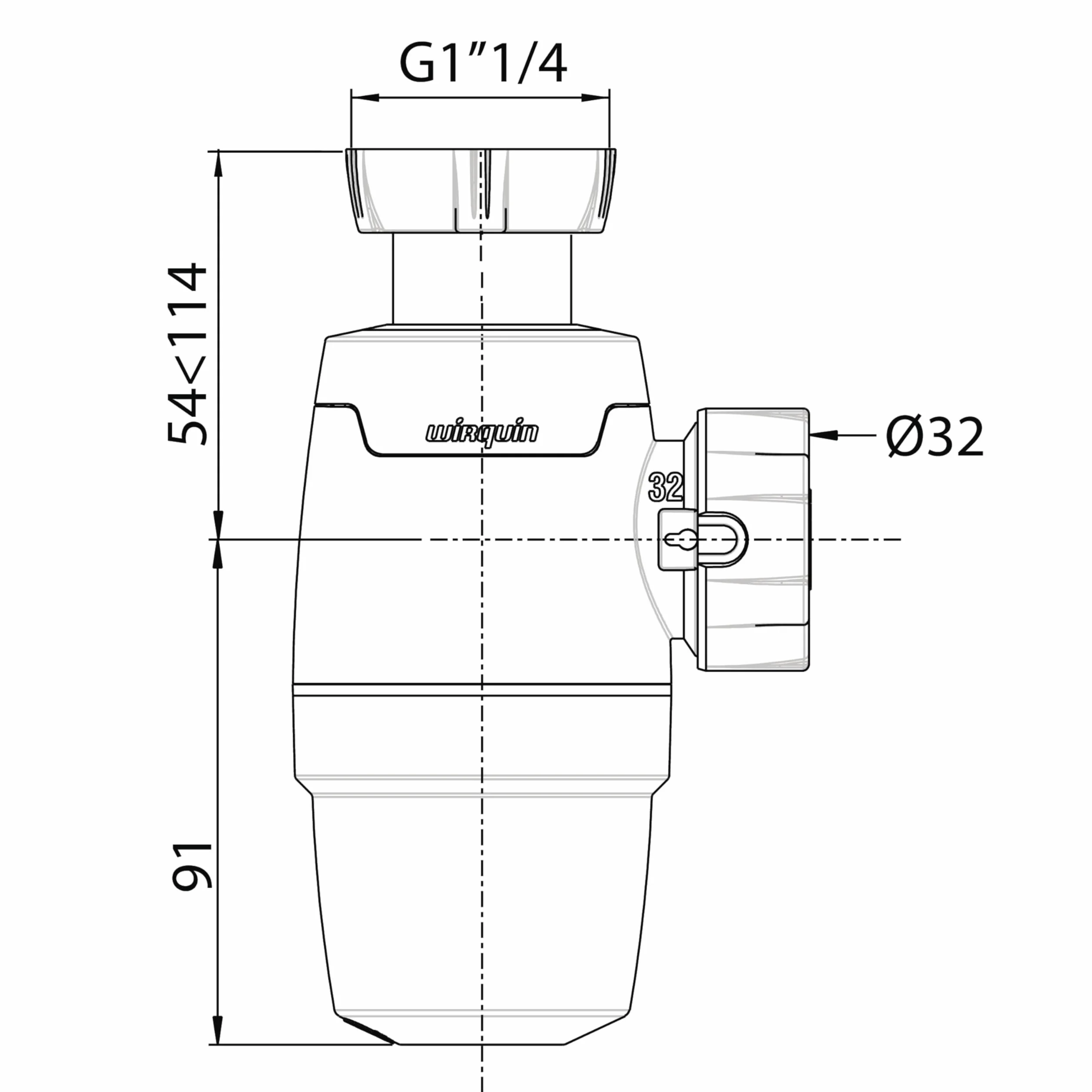 Wirquin Siphon lavabo Néo blanc Ø32 réglable compact
