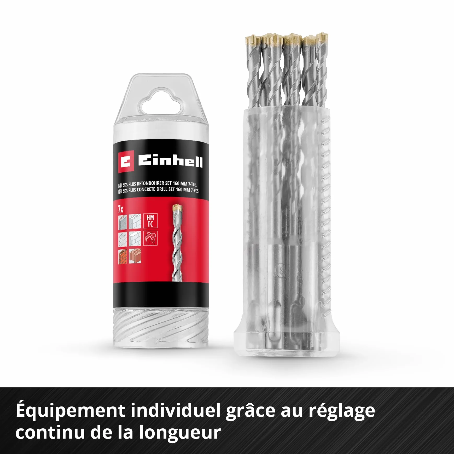 Original Einhell 7 pièces SDS Plus foret marteau 160 mm acier à outils 40Cr plaquette métal dur quatre tranchants