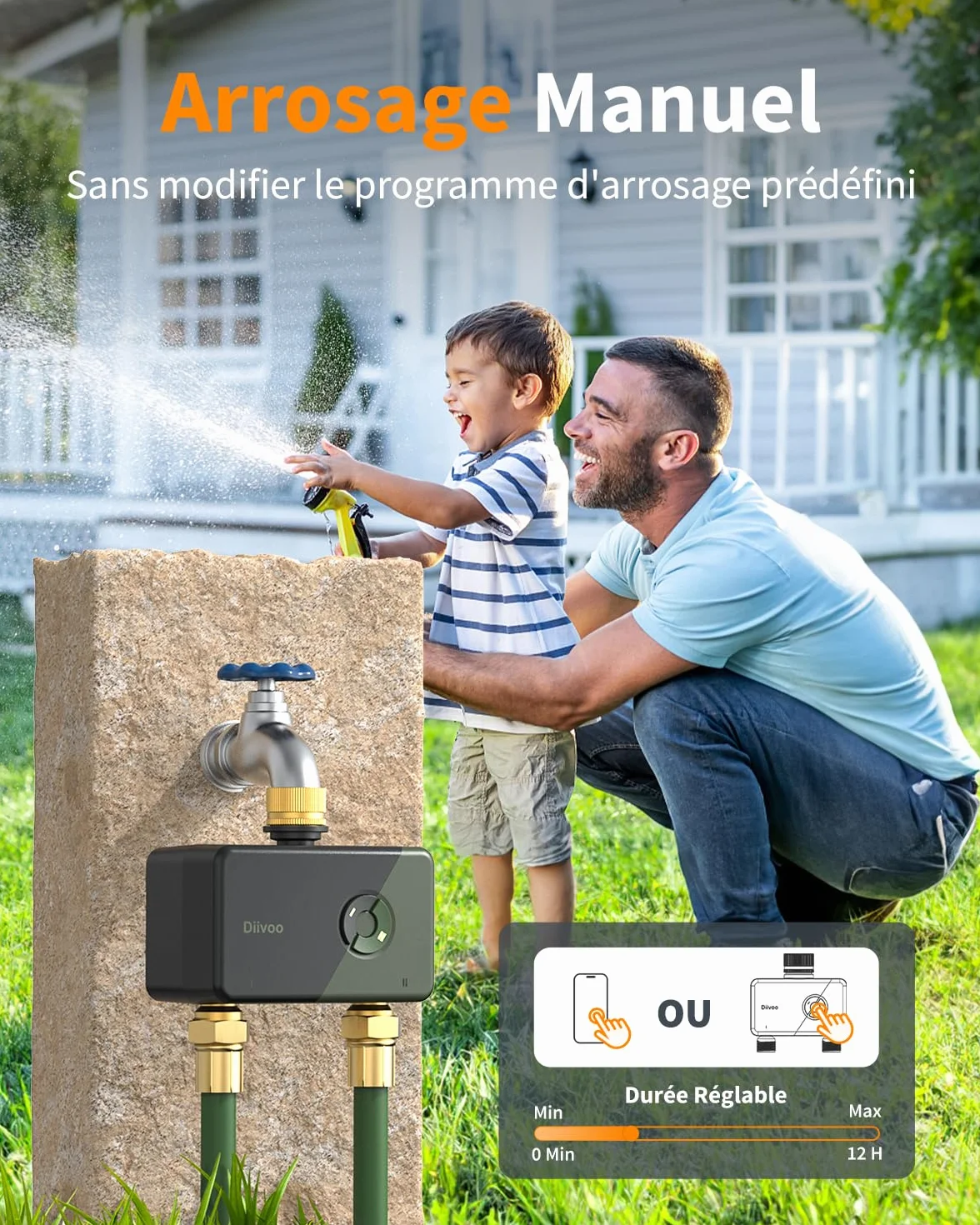 Diivoo Programmateur Arrosage WiFi 2 Zones Laiton Compatible Alexa Jardin Pelouse