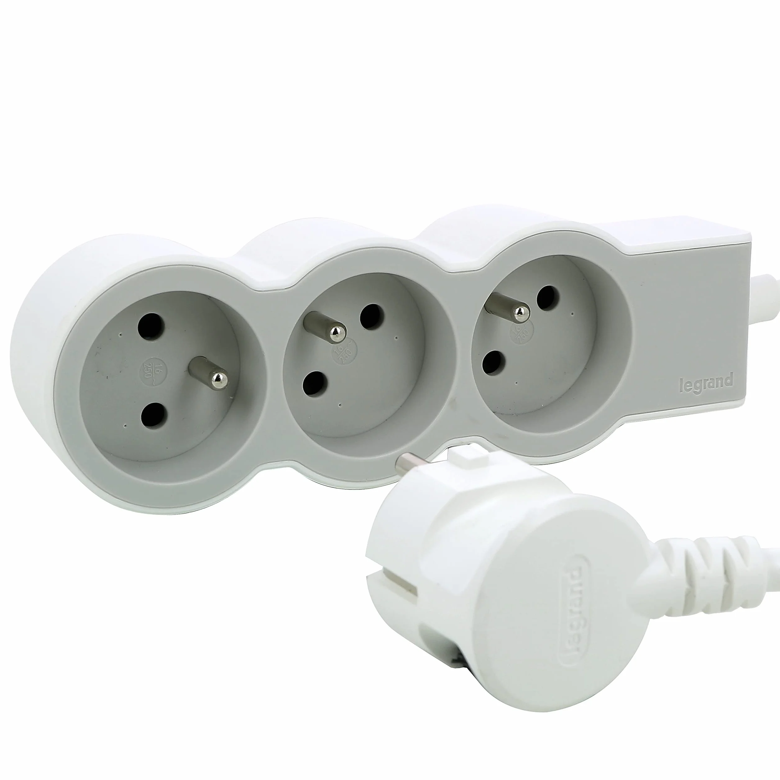 Legrand Rallonge multiprise extra-plate 3 prises terre 1,5m blanc gris clair