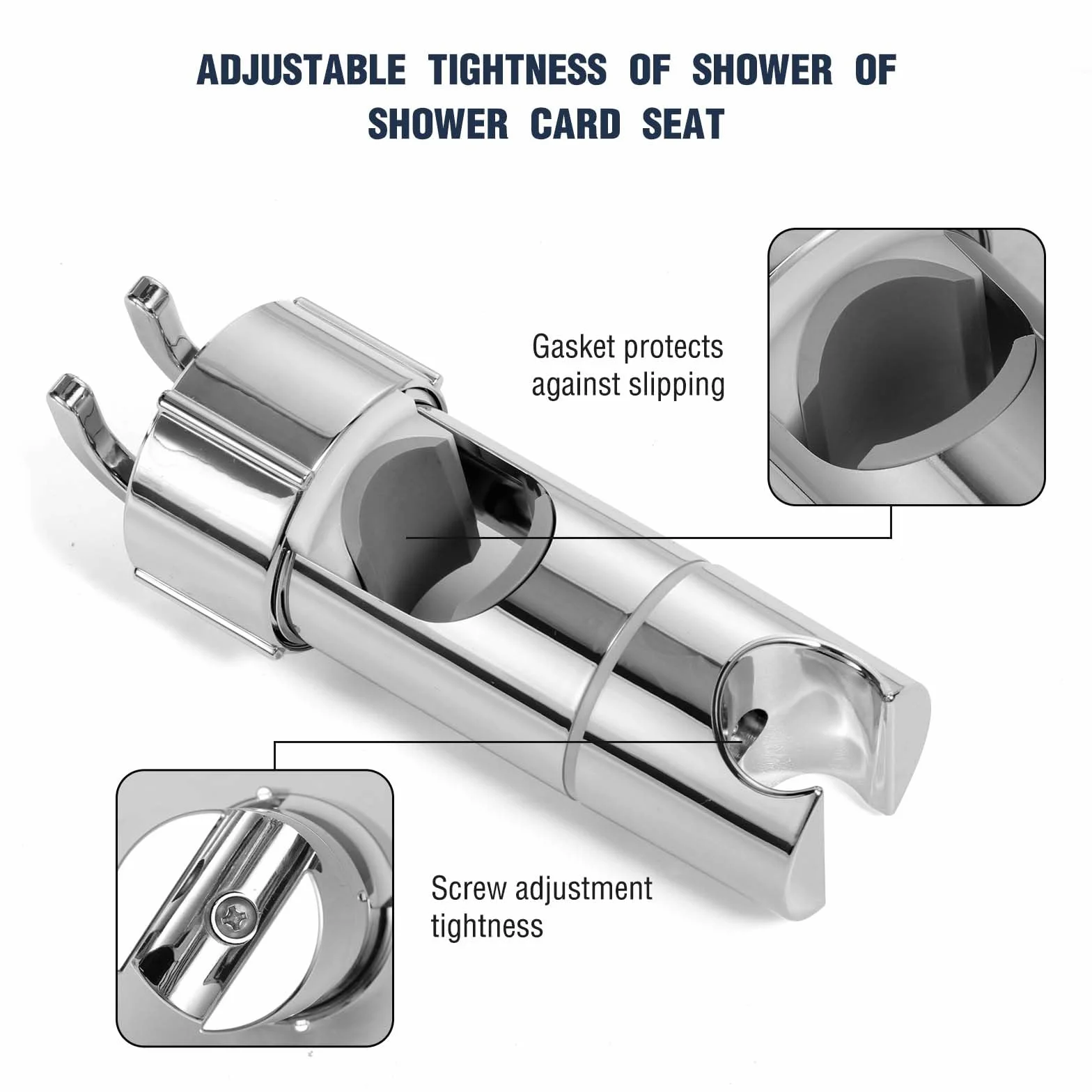 Support Pommeau de Douche Sans Percage, Diamètre Réglable 18-25 mm, avec Crochet et Entretoise Intégrée