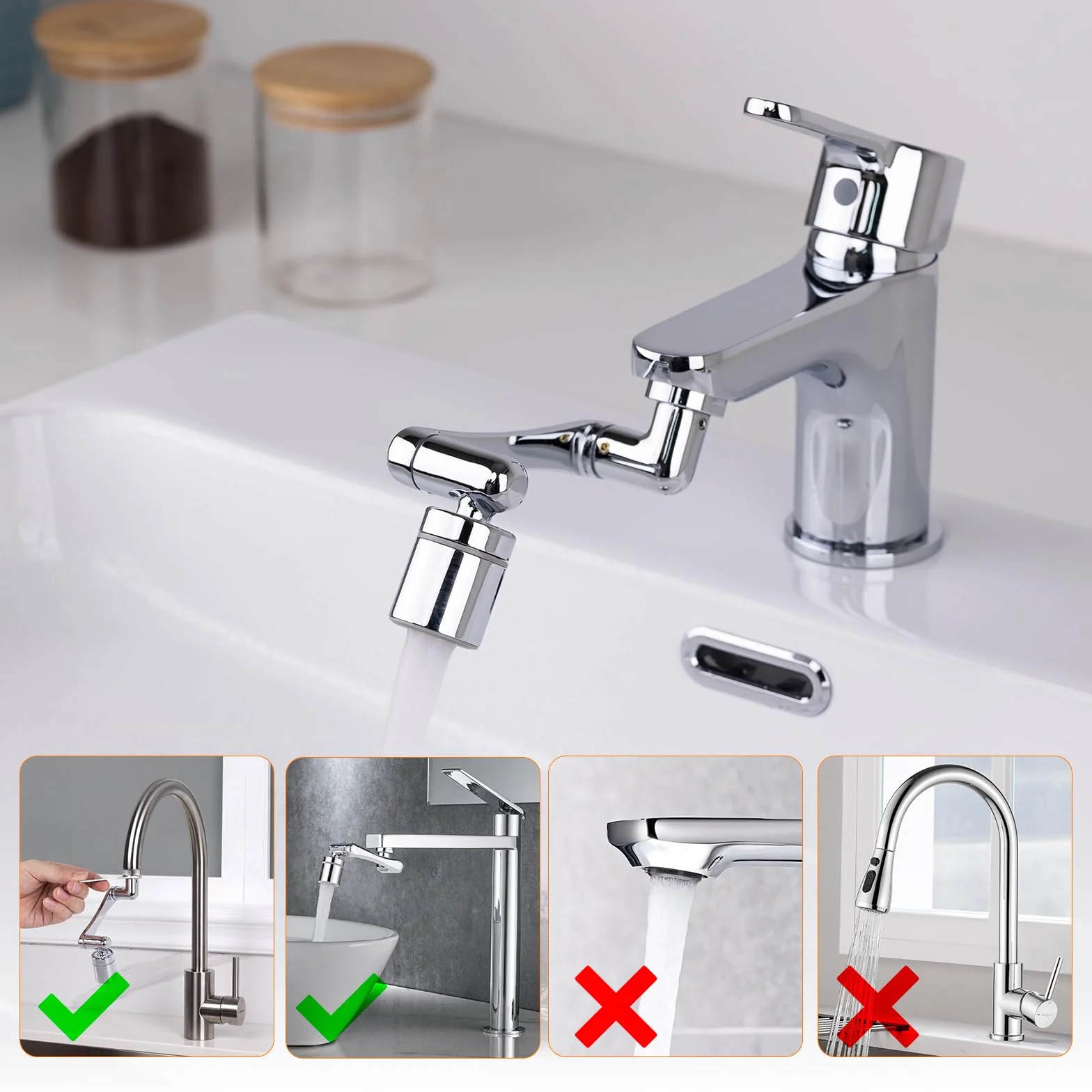 Ibergrif Embout Robinet Pivotant 1440° Mousseur Robinet 2 Jets Adaptateur 20/22/24 mm Cuisine Salle de Bain