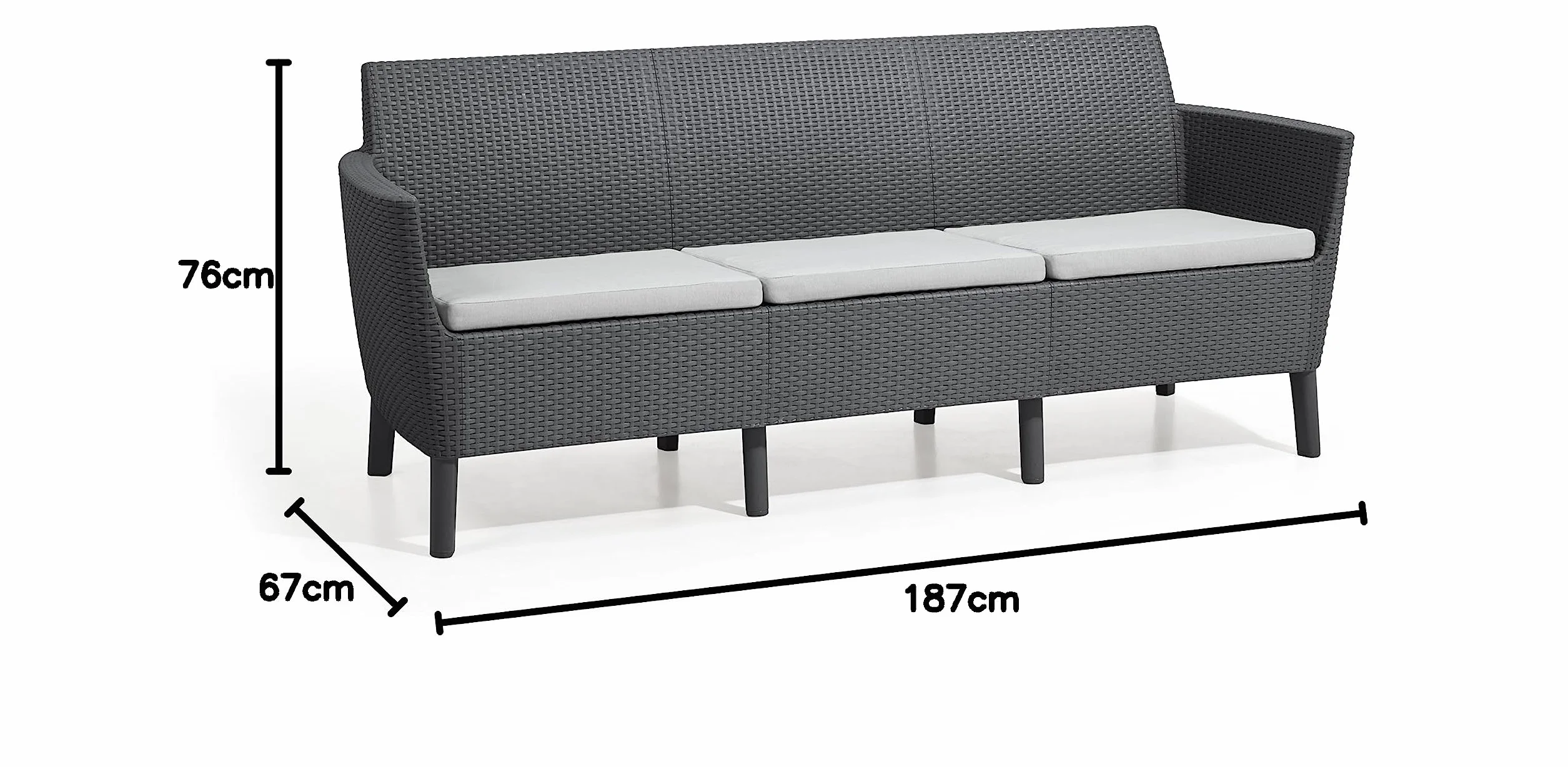 Keter Salemo Canapé d'extérieur 3 Places, Coussins Inclus Graphite
