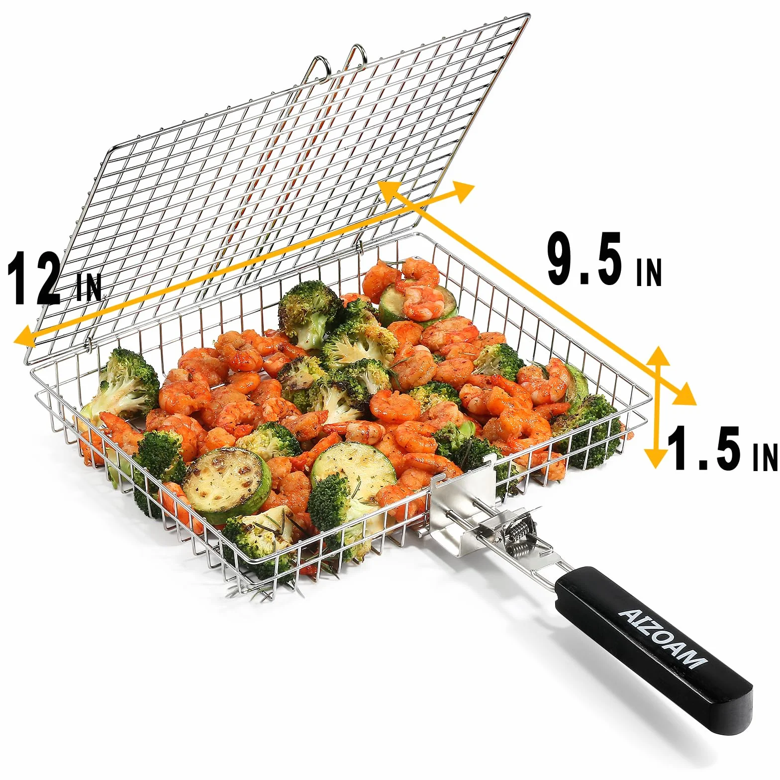 Panier de barbecue – Paniers de barbecue pour barbecue extérieur, grand panier de barbecue en acier inoxydable avec poignée amovible, support de barbecue portable pour poisson, idéal pour la