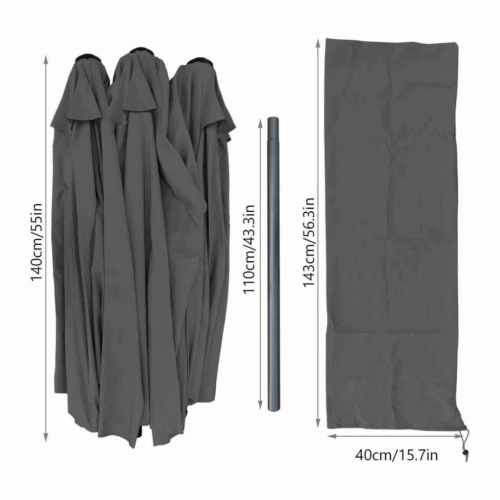 Parasol de Jardin Double Aluminium 270 x 460cm Manivelle Toile 180 GR/m2 Protection Solaire Gris