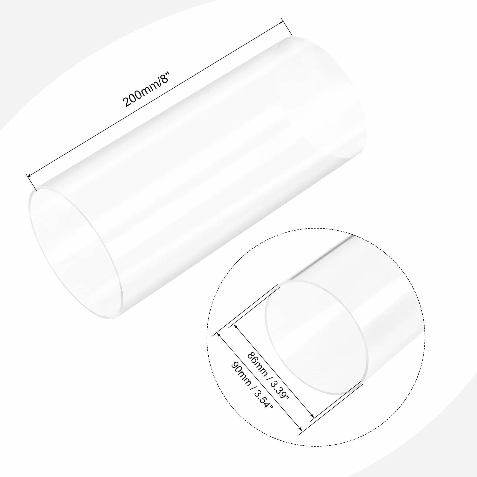 Sourcing Map Transparent Acrylique Tuyau 86mm ID x 90mm OD x 200mm Rond Tube