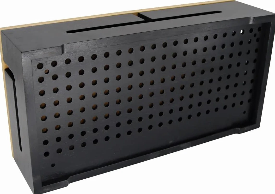 Boîte de Gestion des câbles en Bambou 41x20x11 cm Couvercle magnétique Noir L