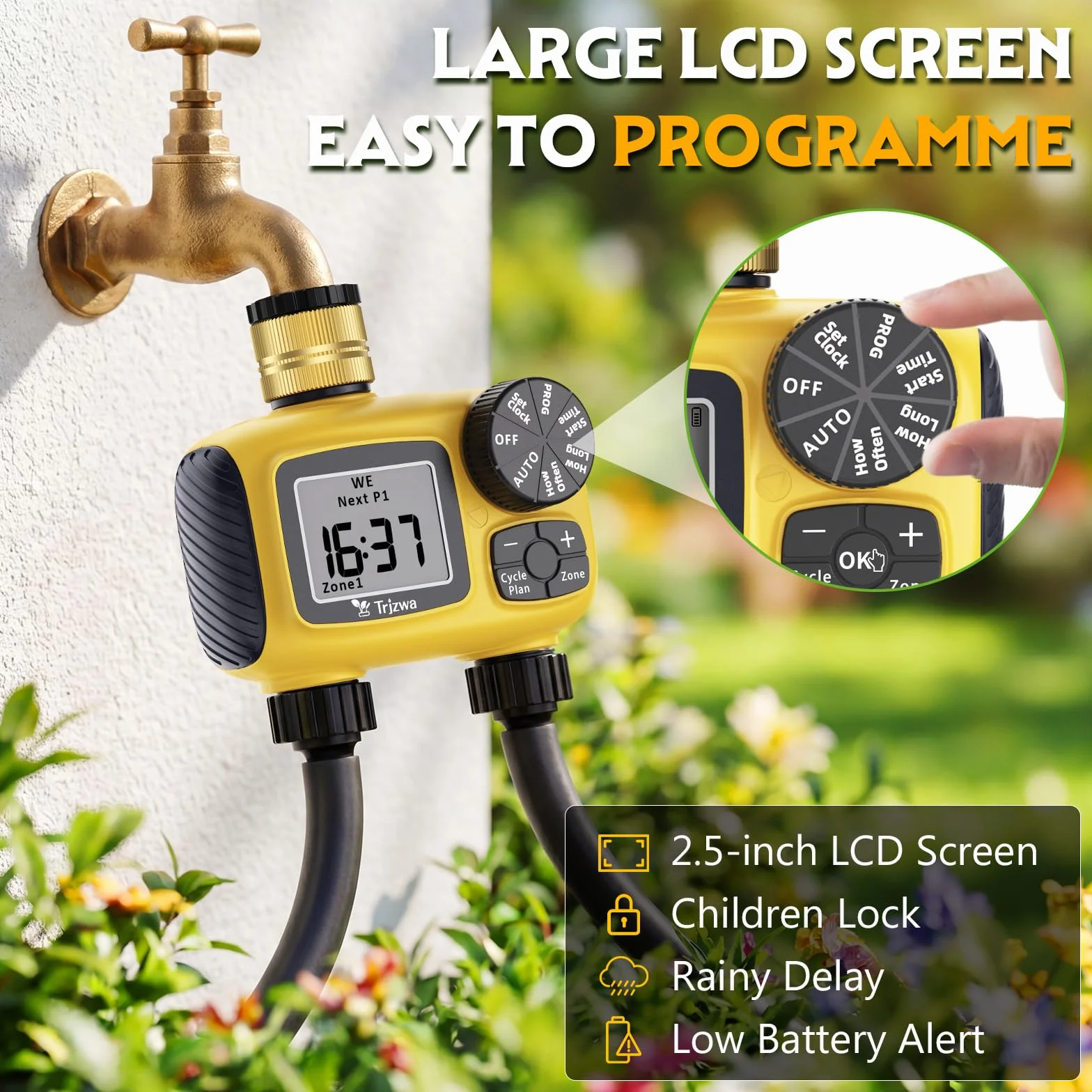 Programmateur Arrosage Automatique 2 Sorties Tuyau Irrigation Laiton IP55 Jardin