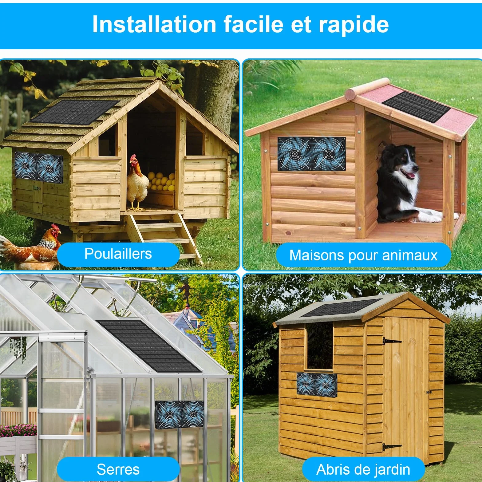 Ventilateur Solaire 15W Résistant aux Intempéries Double Ventilateur Extracteur d'air Solaire pour Serres