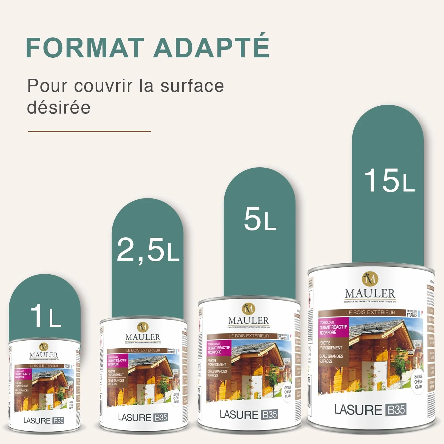 Lasure professionnelle pour bois extérieur 1L Satiné Chêne Clair Protection UV Mauler B35