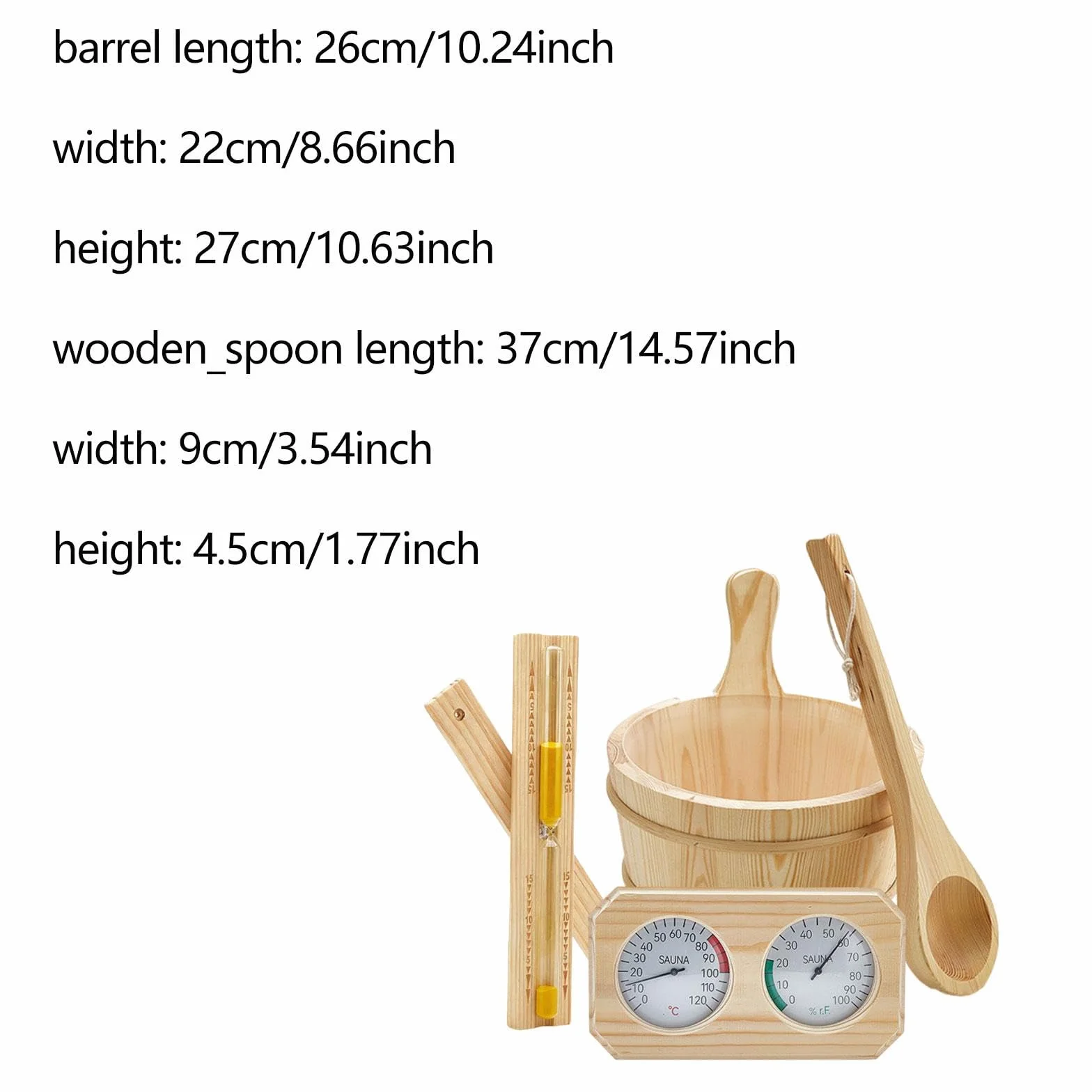 MagiDeal Kit Accessoires Sauna, Seau 4 L avec Poignée, Thermomètre Hygromètre, Louche, Sablier, Bois de Pin