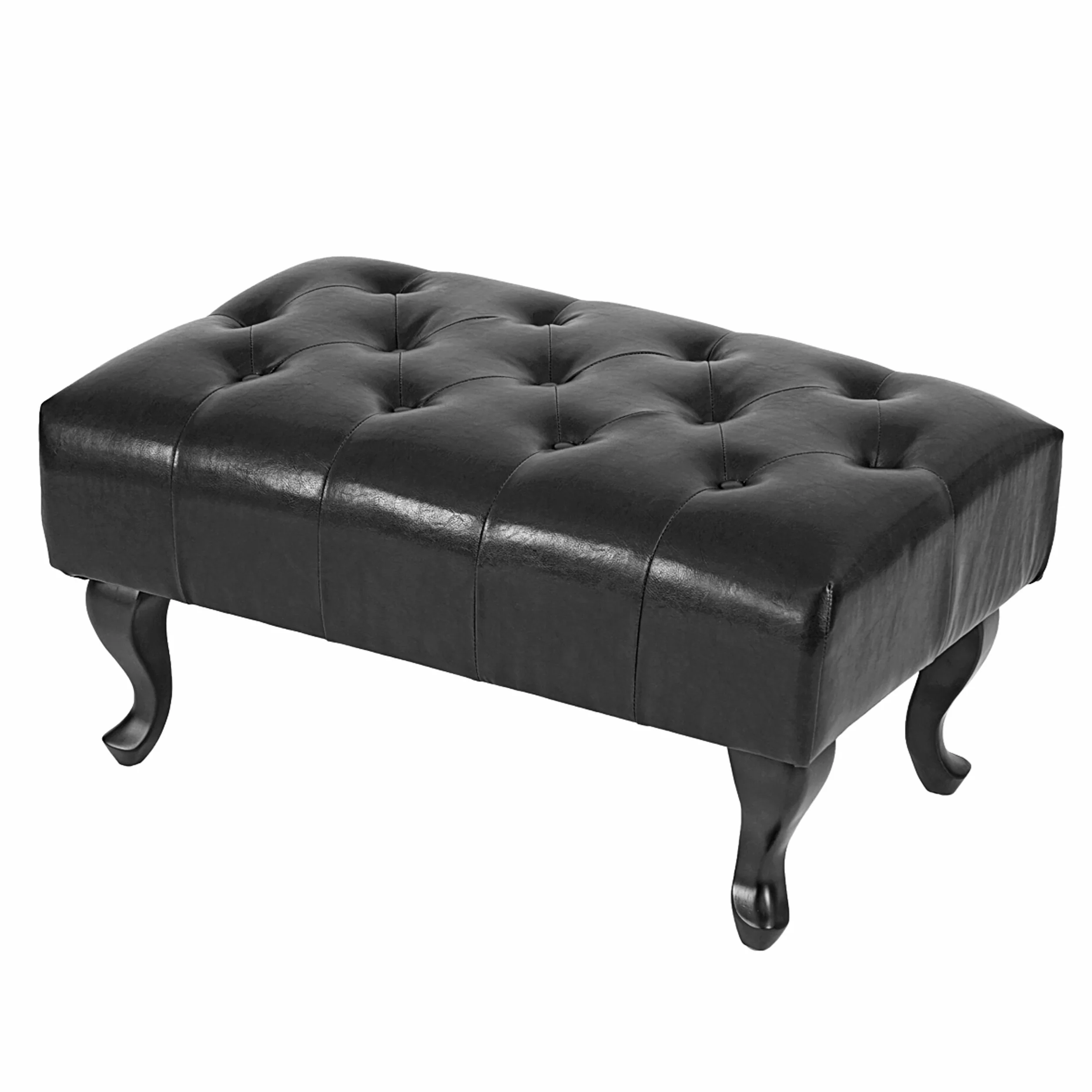 Mendler Pouf Ottoman de Luxe Lounge Chesterfield Similicuir Noir Pieds Antiques