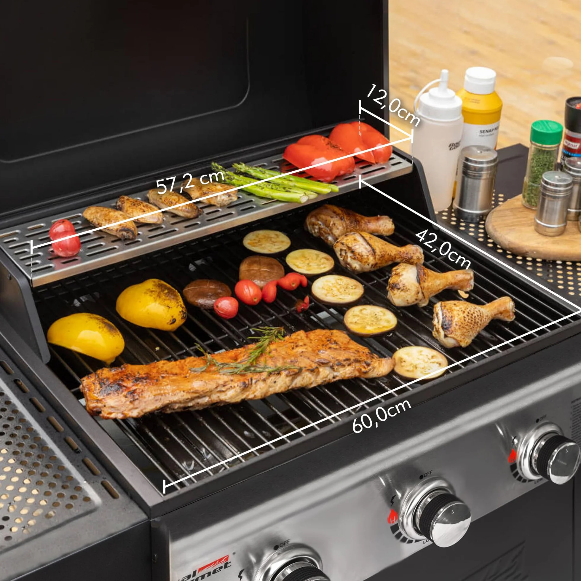 Royal Gourmet Barbecue Gaz sur Chariot, 3 Brûleurs BBQ Gaz avec Capot, Puissance 9kW Propane, 2 Grilles en Émaillée, 2 Table Latérales, Thermomètre Intégré, Adapté pour Jardin et Camping