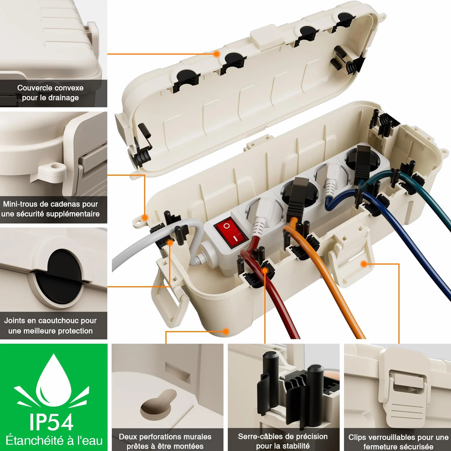 RESTMO Boîte à Câbles Étanche IP54, Boite Electrique Exterieur, Protège Rallonges et Multiprises
