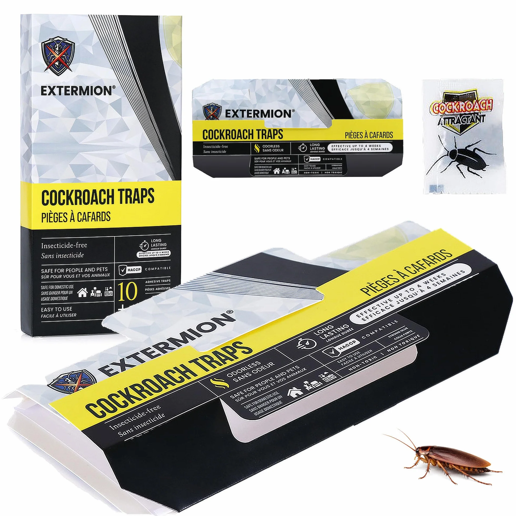 Pièges Cafards Collants avec Attractif – Kit 10 Pièges + 10 Appâts – Piège à Cafards/Blattes sans Insecticide