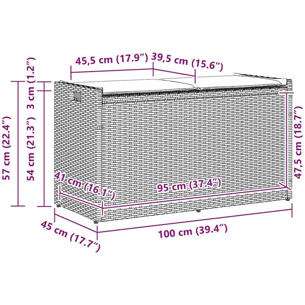 Coffre de Rangement Extérieur Résine Tressée 100 cm Beige Gris Clair