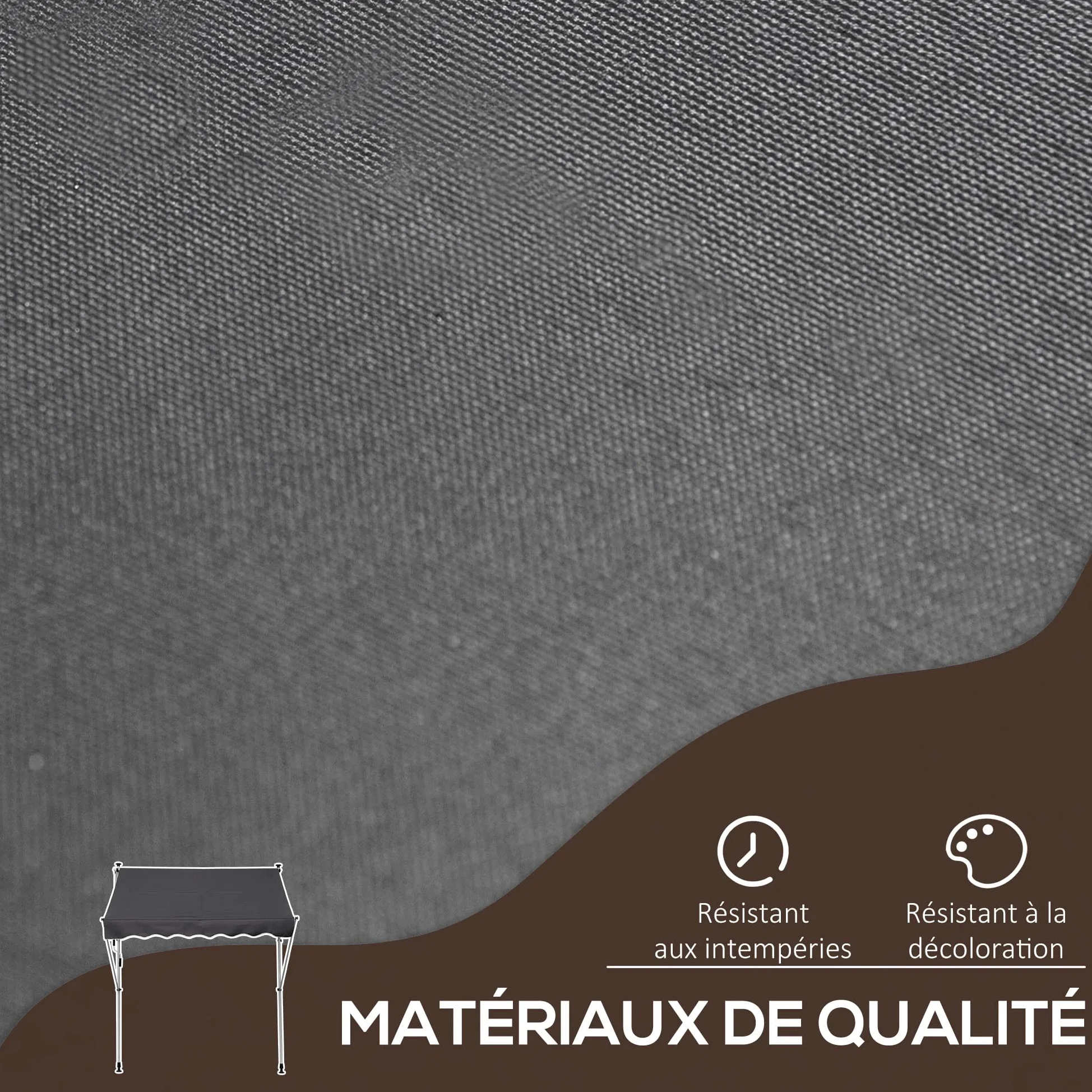 Outsunny Store banne Manuel rétractable 2L x 1,5l x 1,7-2,8H m Inclinaison réglable Installation Rapide Store banne sans perçage pour Balcon métal Aluminium Polyester Gris