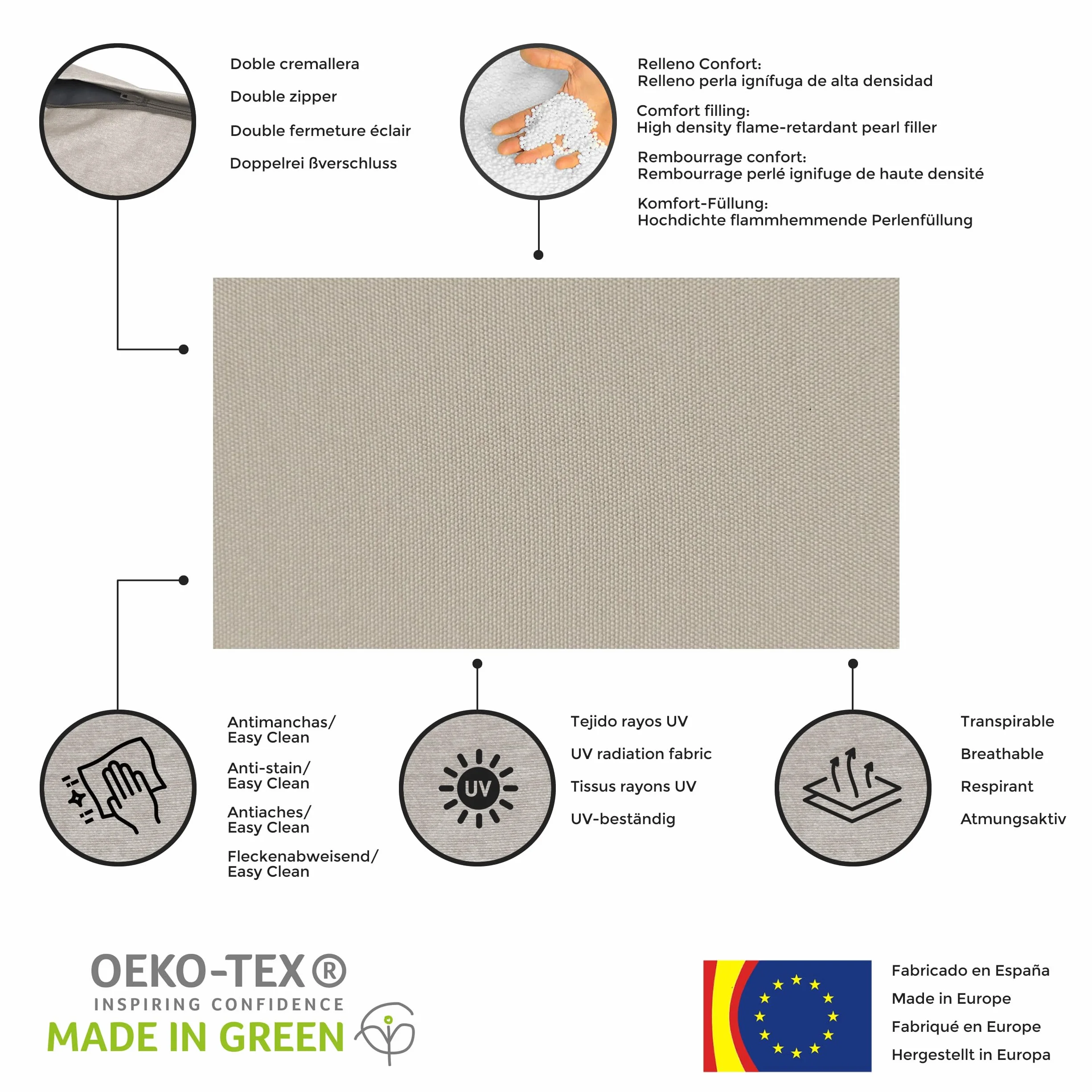 HAPPERS Pouf pyramide XL Naylim mat vert pour extérieur avec rembourrage inclus