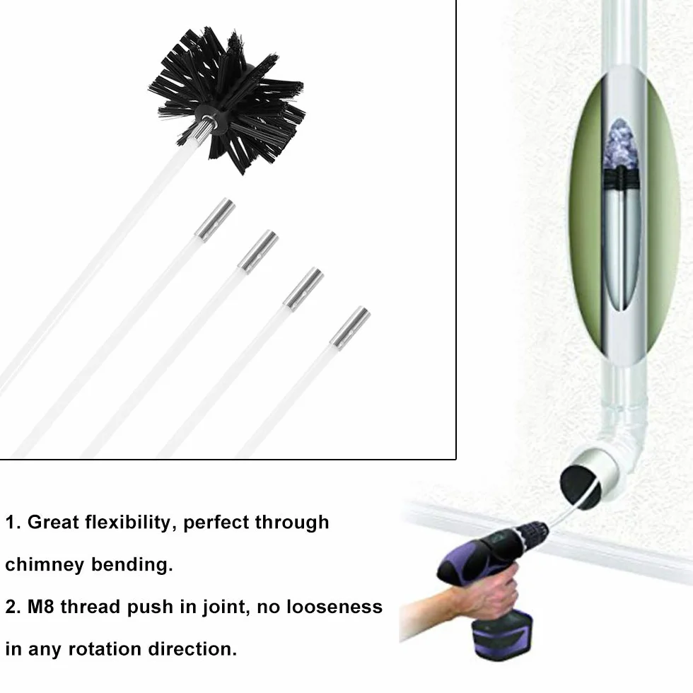 Kit de Ramonage Poêle à Granulés 6m Brosse Nettoyage Cheminée 100mm Conduits