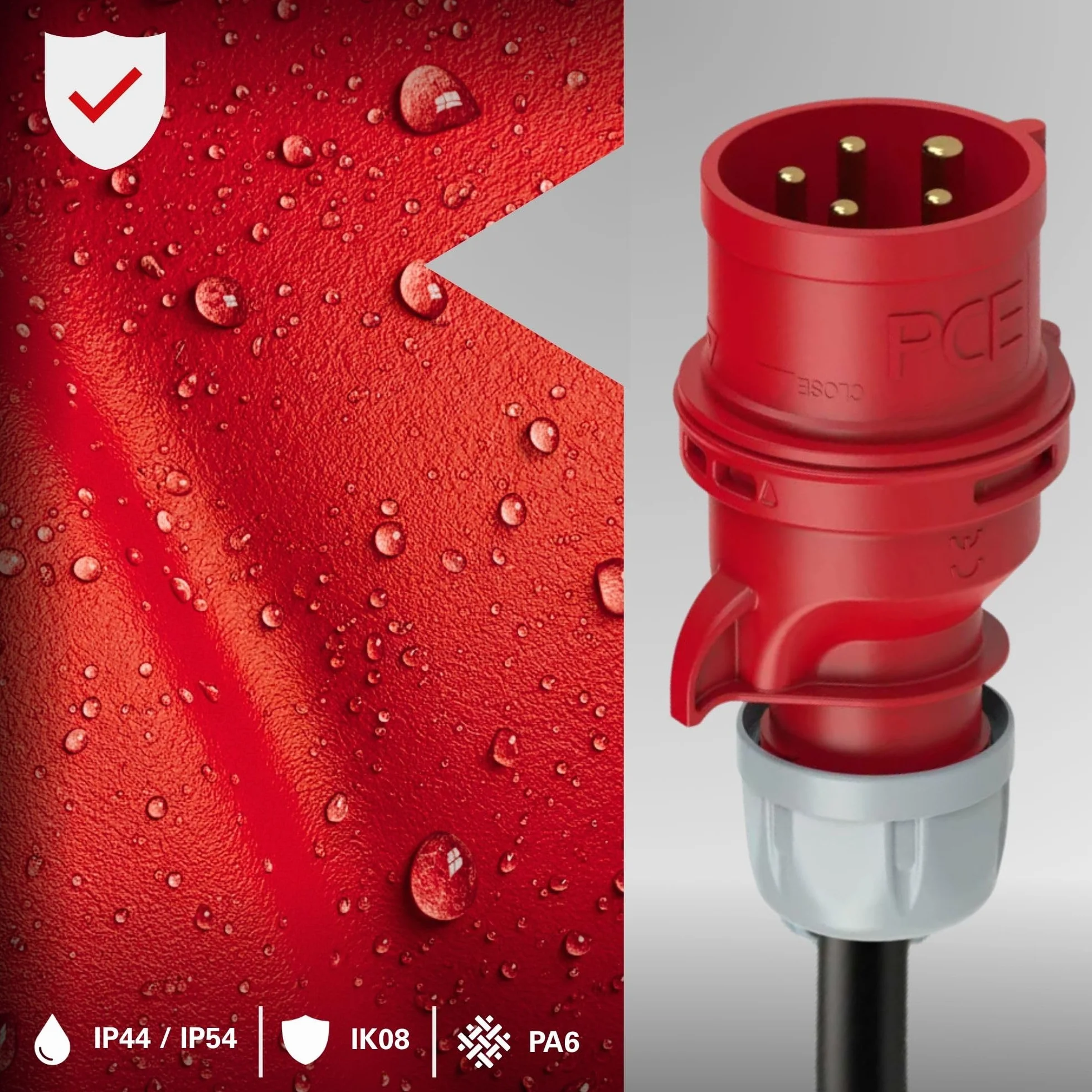 SHARK PCE 015-6 Fiche CEE 16 A 5 pôles 6 h rouge 400 V IP44/IP54