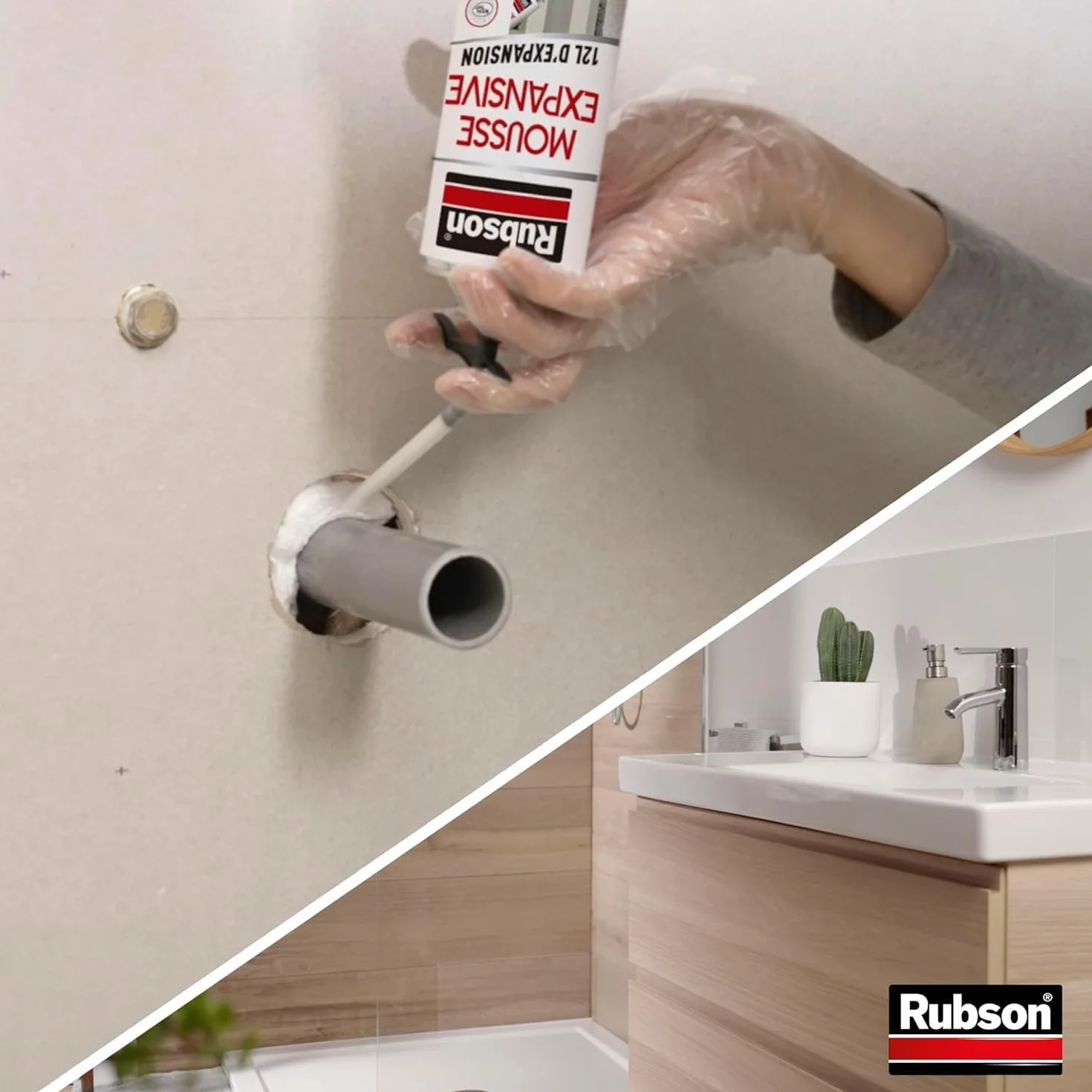 Rubson Mousse Expansive Multi-Usages 300 ml Blanche - Mousse Polyuréthane Isolation Calage Rebouchage 12 Litres Expansion