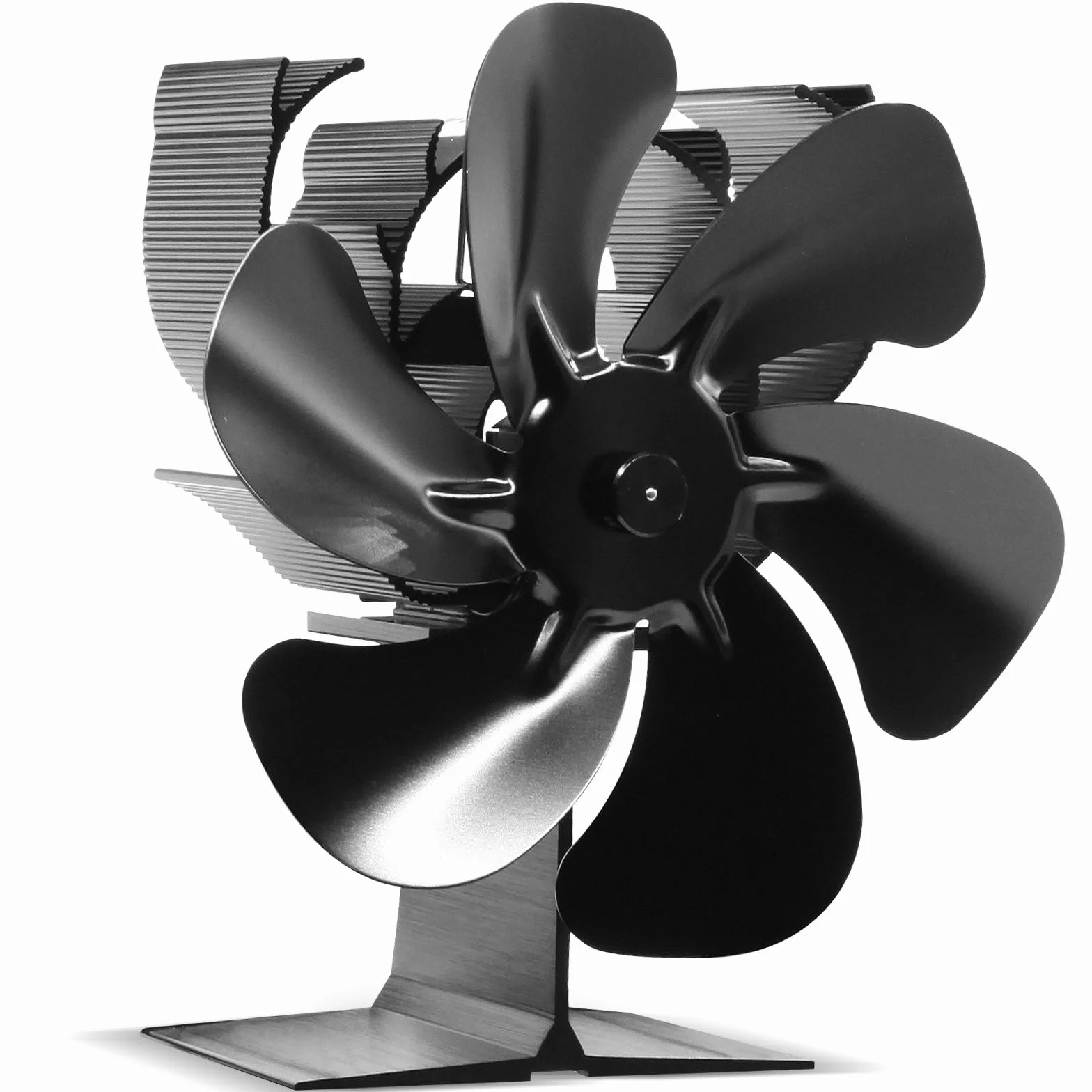 Ventilateur Poêle à Bois 6 Pales avec Thermomètre, Cheminée Alimenté par la Chaleur