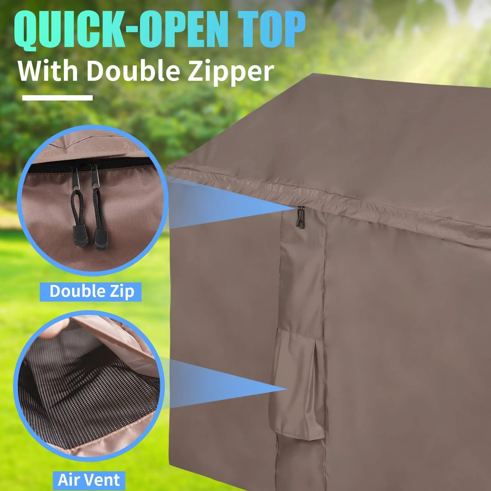 Housse Imperméable pour Abri de Jardin, Bâche de Coffre de Rangement Extérieur avec Dessus à Ouverture Facile, Pour la Série Store It Out, 420D Oxford Brun (147*86*125cm)