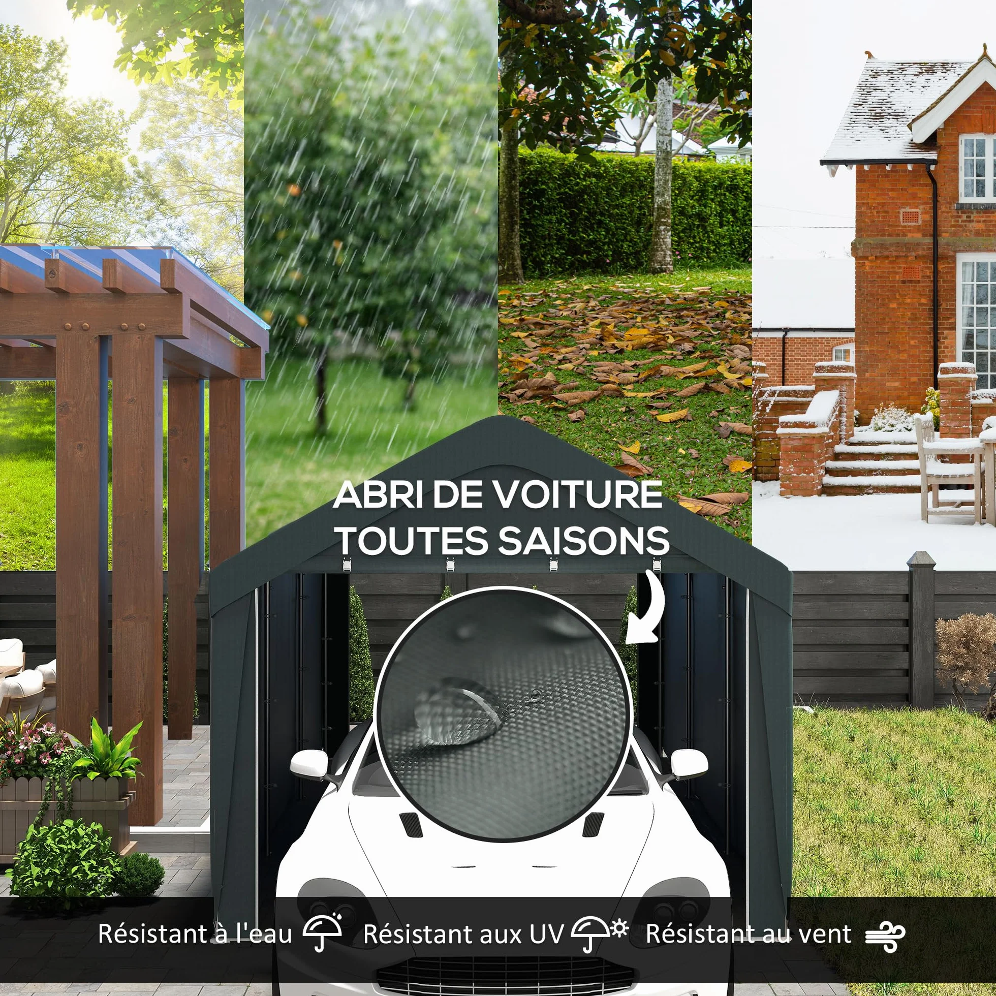 Outsunny Carport Tente de Garage 3 x 6 m, abri Voiture extérieur, Tente de Stockage avec parois latérales Amovibles et 2 Portes zippées enroulables, carport pour Voiture, Camion, Bateau, Gris foncé