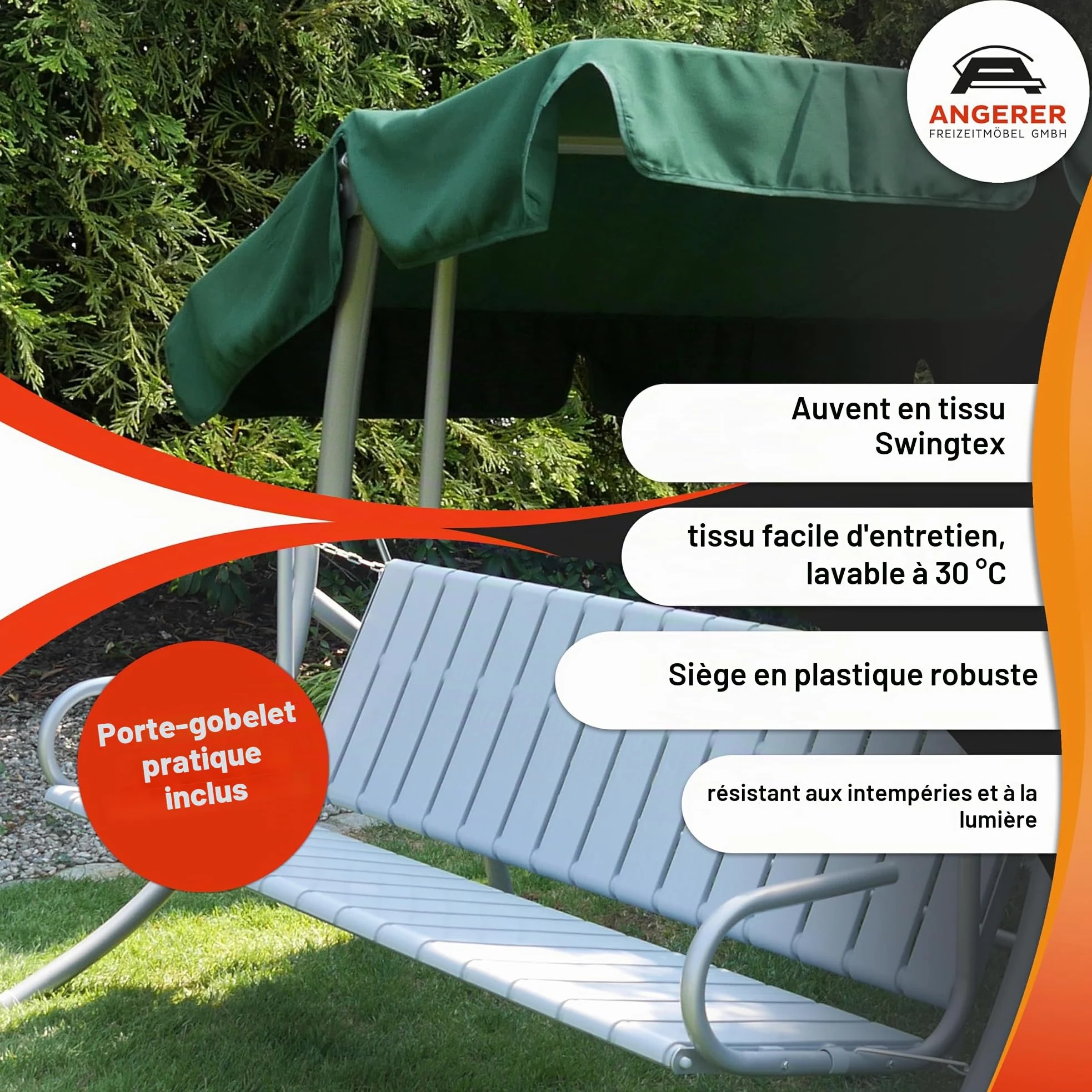 Angerer Balancelle de Jardin Ibiza, 3 Places, Convertible en Lit, Acier Galvanisé, Toit Réglable, 210 x 145 x 160 cm, Capacité 270 kg, Made in Germany (Rayures Vertes)