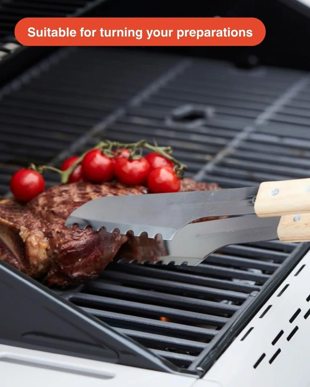 Barbecook pince bbq, pince de luxe, pince à barbecue, accessoire barbecue, Acier Inox/Bouleau, 40 cm, Argent