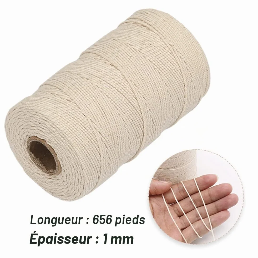 Vivifying Ficelle de Boucher 200 m, Fil de Coton 3 Plis de Qualité Alimentaire pour la Cuisine, Idéale pour Ficeler la Volaille, Les Saucisses, Les Travaux Domestiques, Le Bricolage et la Décoration