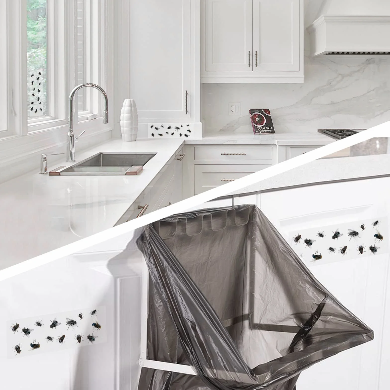 GeeRic Lot de 50 Autocollants pour pièges à Mouches de fenêtre, pièges à Mouches Collants pour l'intérieur, piège à Mouches Transparent pour Mouches domestiques étanches