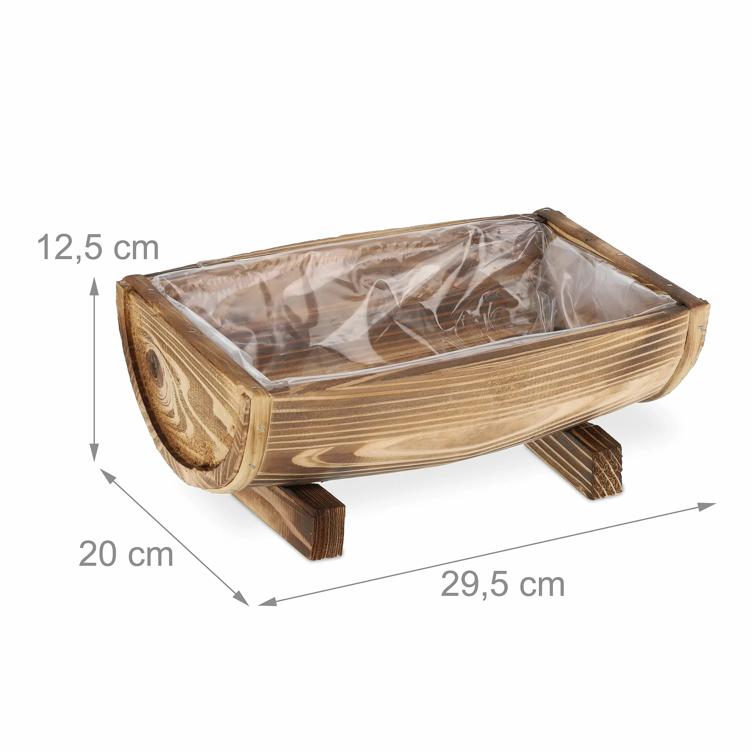 Relaxdays Jardinière Bois Lot de 2, Bac à Fleurs HLP 12,5 x 29,5 x 20 cm, Brun
