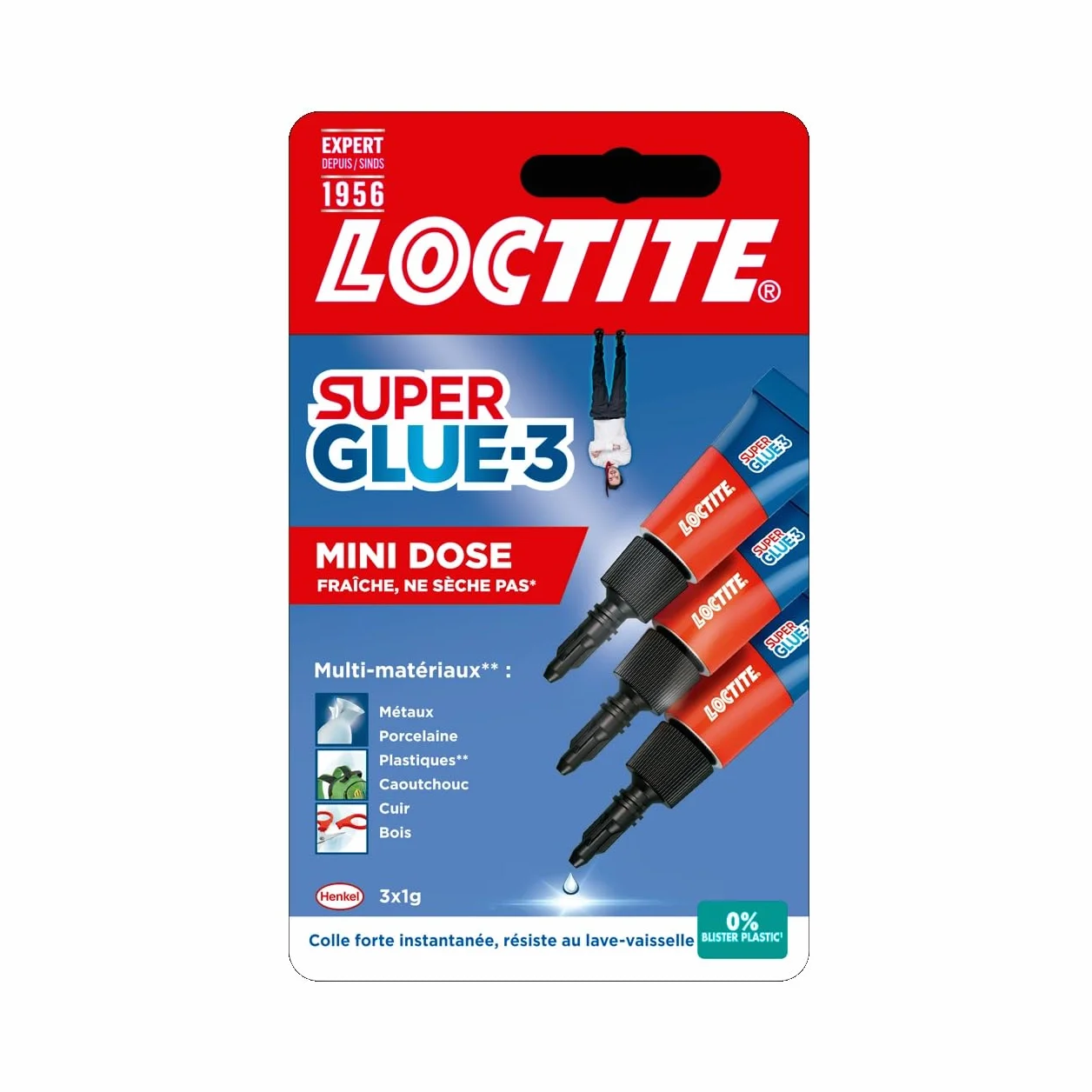 Loctite Super Glue-3 Mini dose 3 x 1 g Colle forte rapide tous matériaux universelle liquide