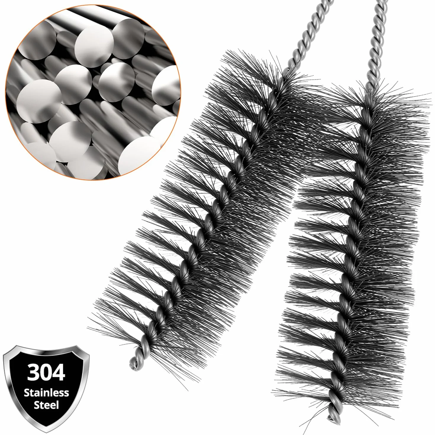 Lot de 2 Brosses pour Tuyau de Poêle Ø 40mm x 30cm – Goupillon de Ramonage Fil d'acier Cheminée Poêle à Granulés