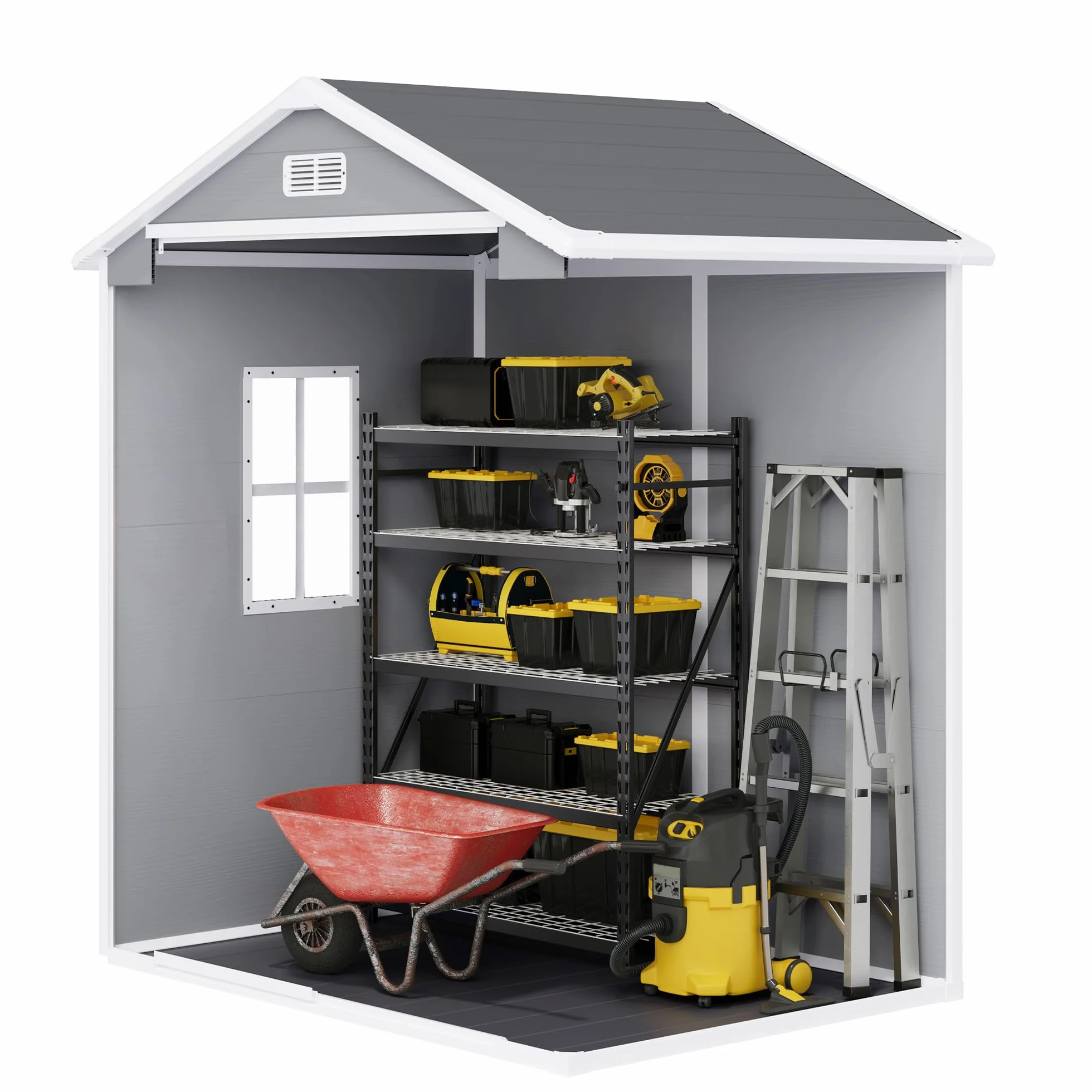 Xbro Abri de Jardin Résine 173 x 125 x 210 cm 2,2 m² Système de Ventilation Base Renforcée Fenêtres Verrou de Sécurité Gris