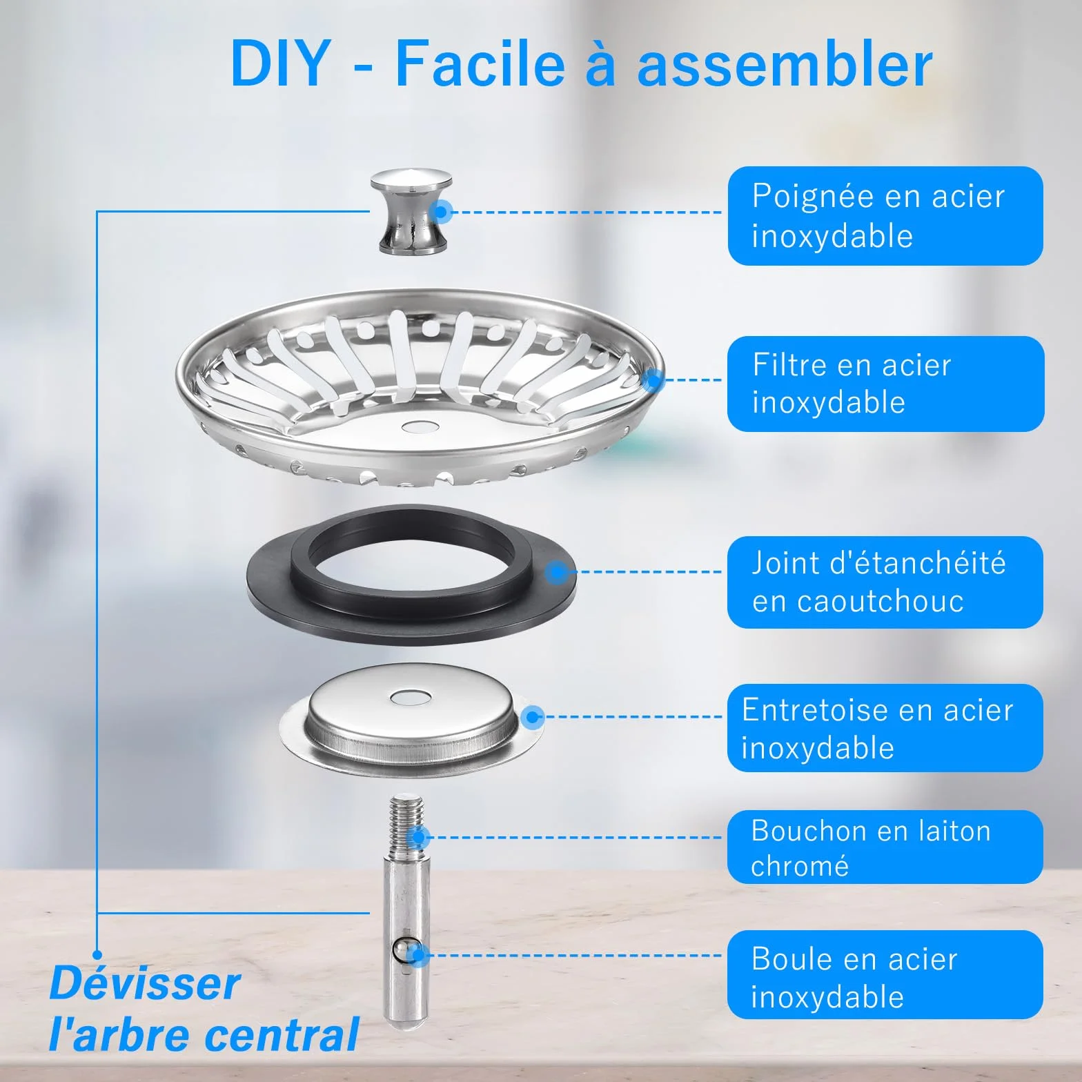 Bouchon d'évier en Acier Inoxydable 84mm 2 Pack Remplacement pour Cuisine