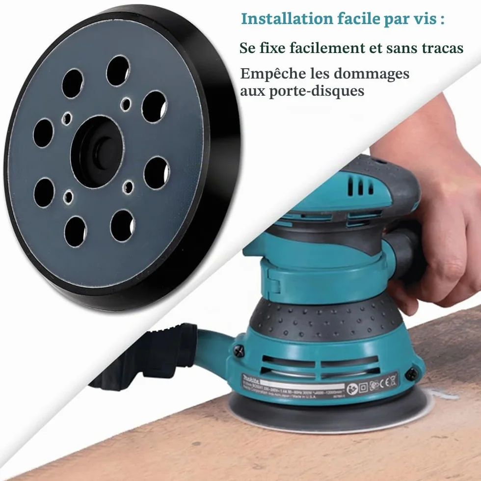 Tampon de Ponceuse de Remplacement 125 mm 8 Trous Plateau de Ponçage