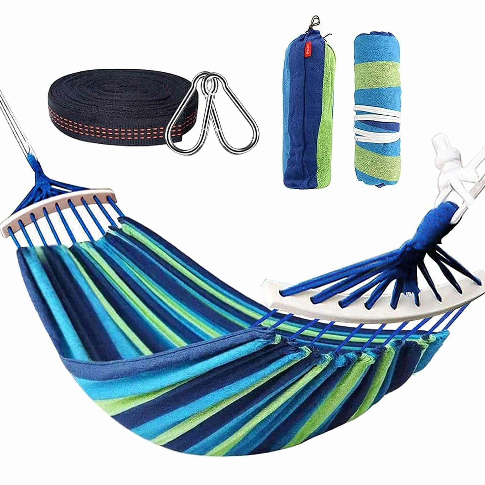 Hamac Double à Barres Capacité de Charge Statique 300 kg 280 x 160 cm Toile Extérieur Jardin Camping