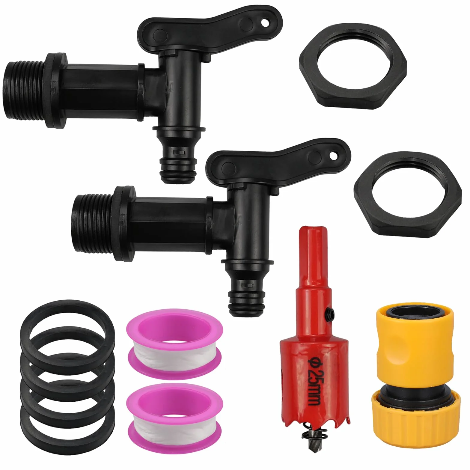Robinet de Cuve en Plastique 2 Pièces Adaptateur Tuyau Arrosage 3/4 Récupérateur Eau de Pluie