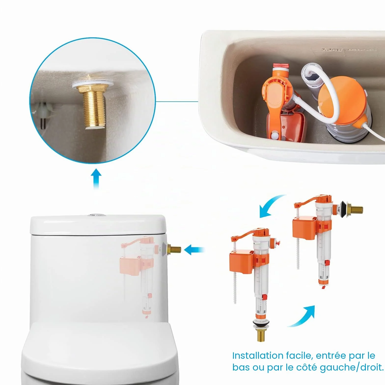 Ibergrif M20521 G3/8 pouce Flotteur Chasse d'eau WC Mécanisme Entrée d'eau Bas/Côté