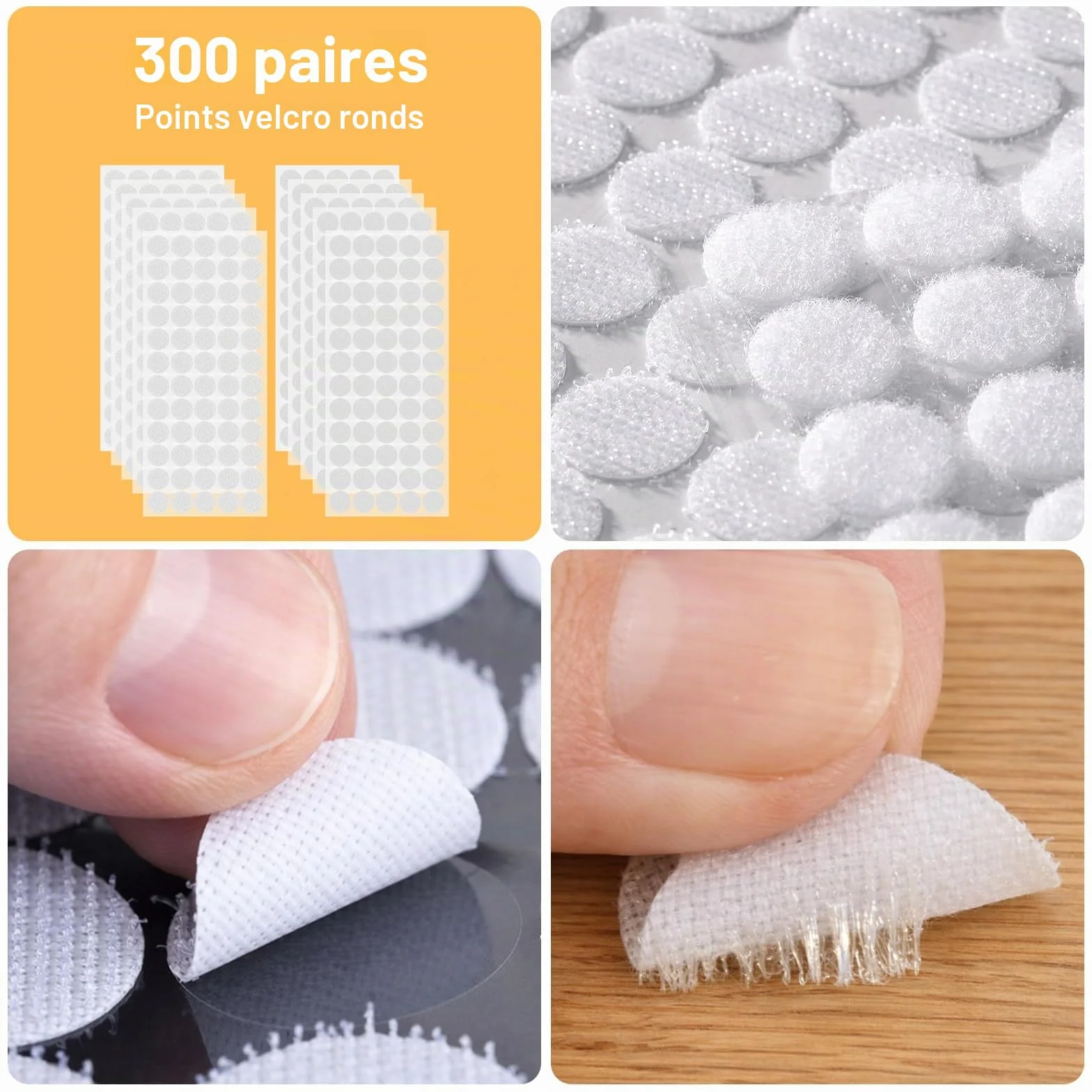 SURFOU 600 Pastilles Scratch Autocollant Double Face 20mm, Crochets et Boucles, Rondes, Fortement Adhésives, 300 Paires