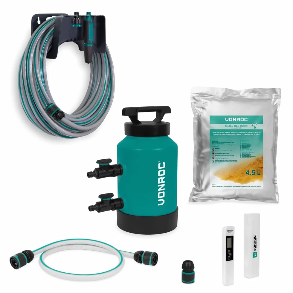 VONROC Kit de Filtre à Eau Pure avec Tuyau 20 m, Résine 4,5L, Compteur TDS