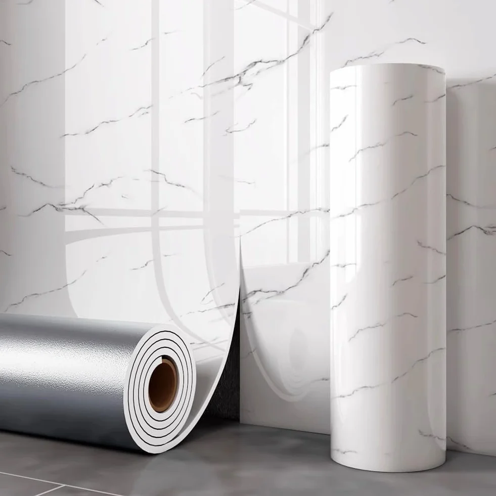 Panneaux Muraux Autocollants Effet Marbre 40x300cm 2,3mm Étanches Salle de Bain Cuisine