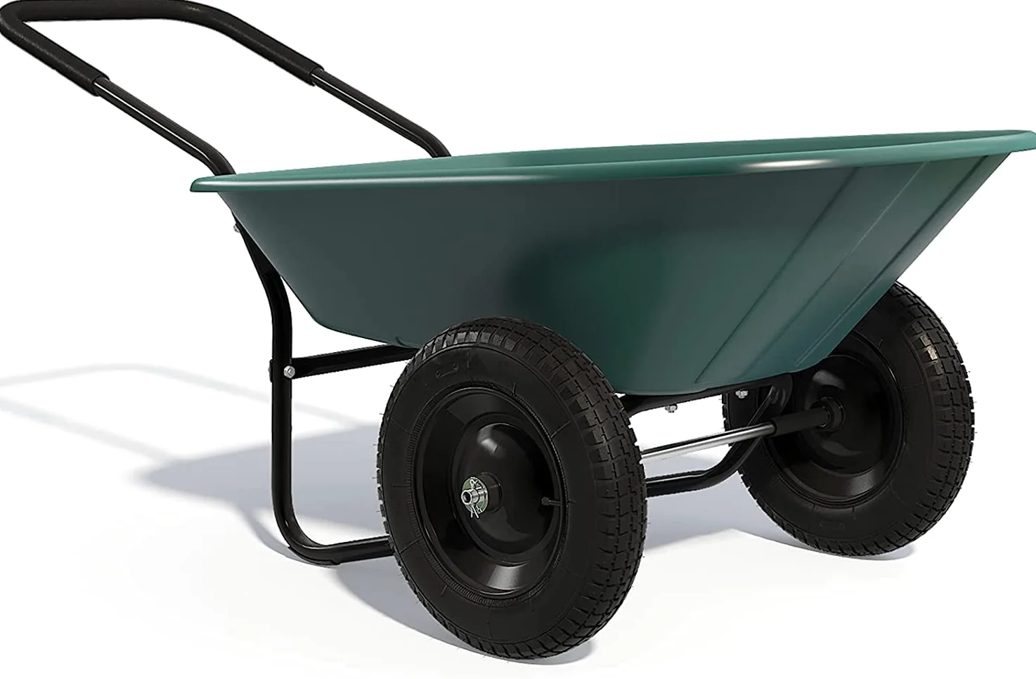 GYMAX Brouette de Jardin 2 Roues avec Cuve de 140 L, Chariot de Jardin avec Contenant en PP, Cadre en Fer Charge 100kg, Pneumatiques pour Tout Terrain, Convient pour Jardin, Patio et Entrepôt (Vert)